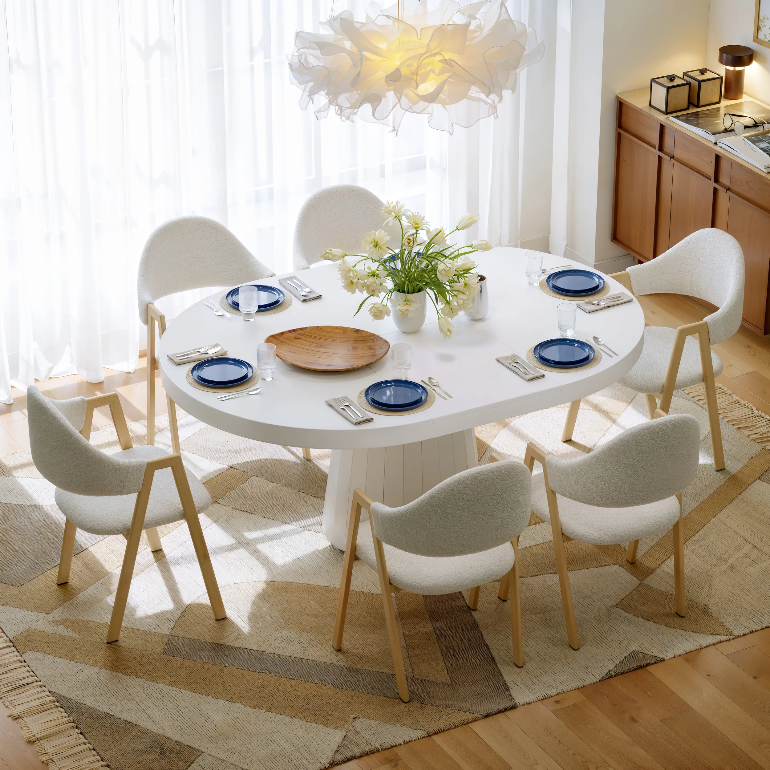 Round Extendable Dining Table Set - White, Walnut