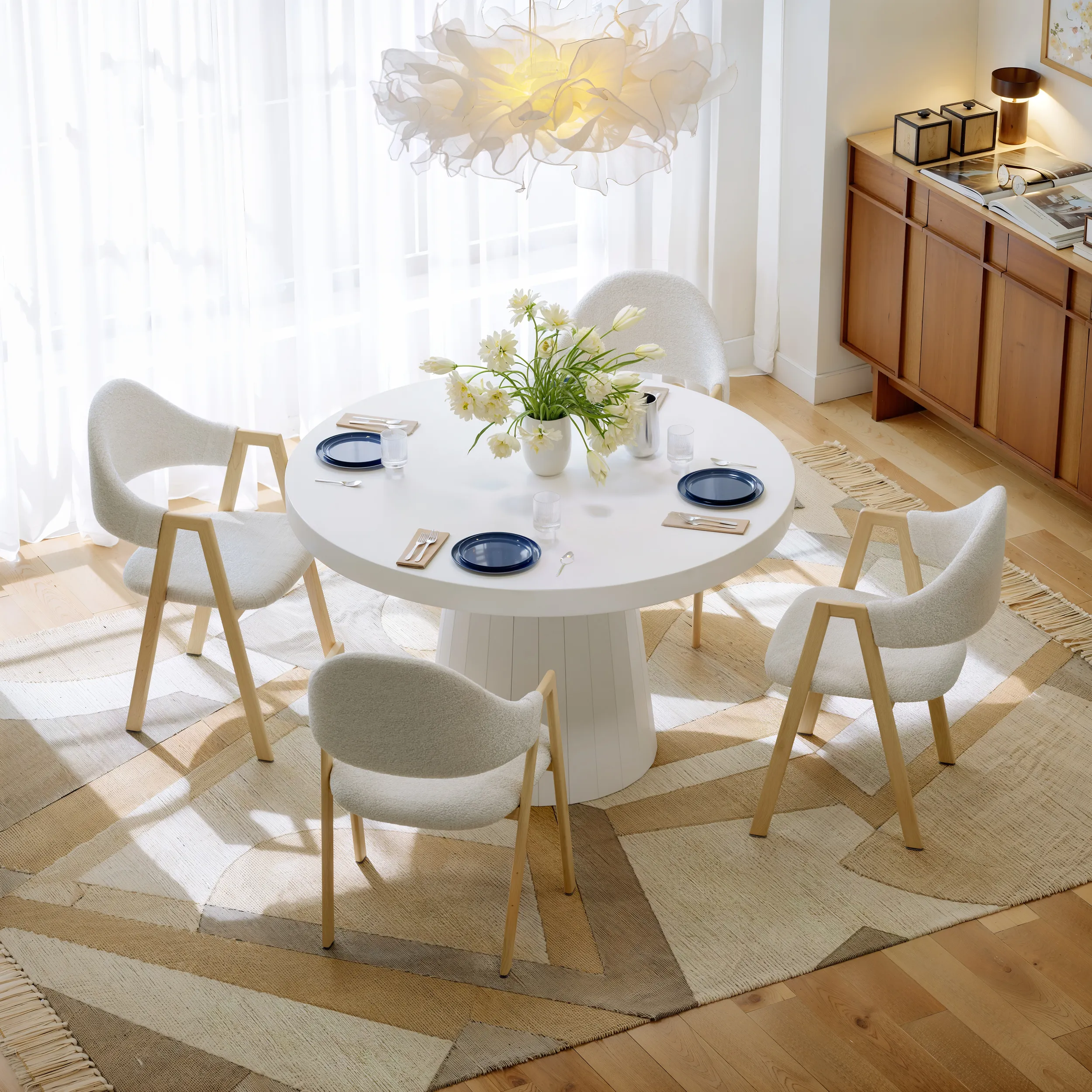 Round Extendable Dining Table Set with 6 Chairs - White, Walnut