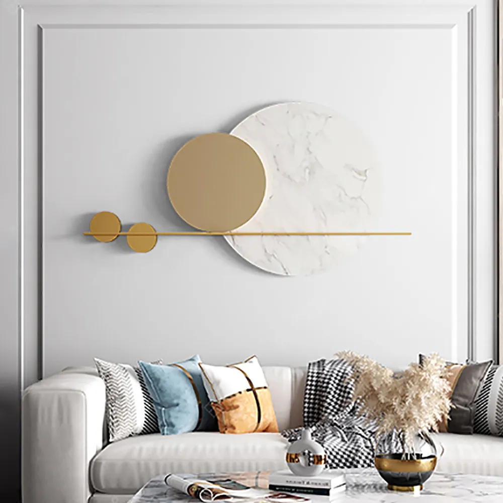 Round Metal Wall Art - Gold, White image