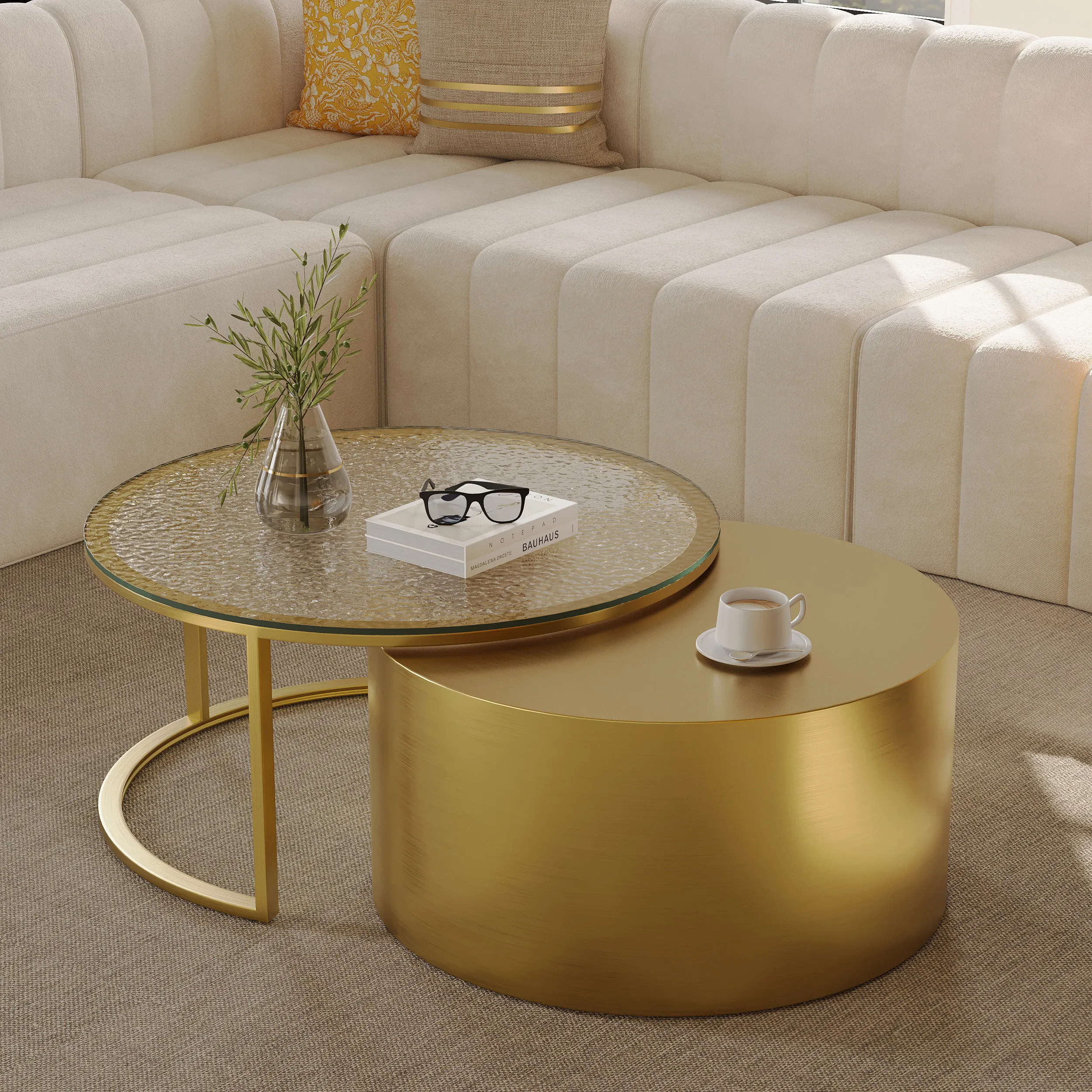 Round Nesting Coffee Table Set - Gold, Glass