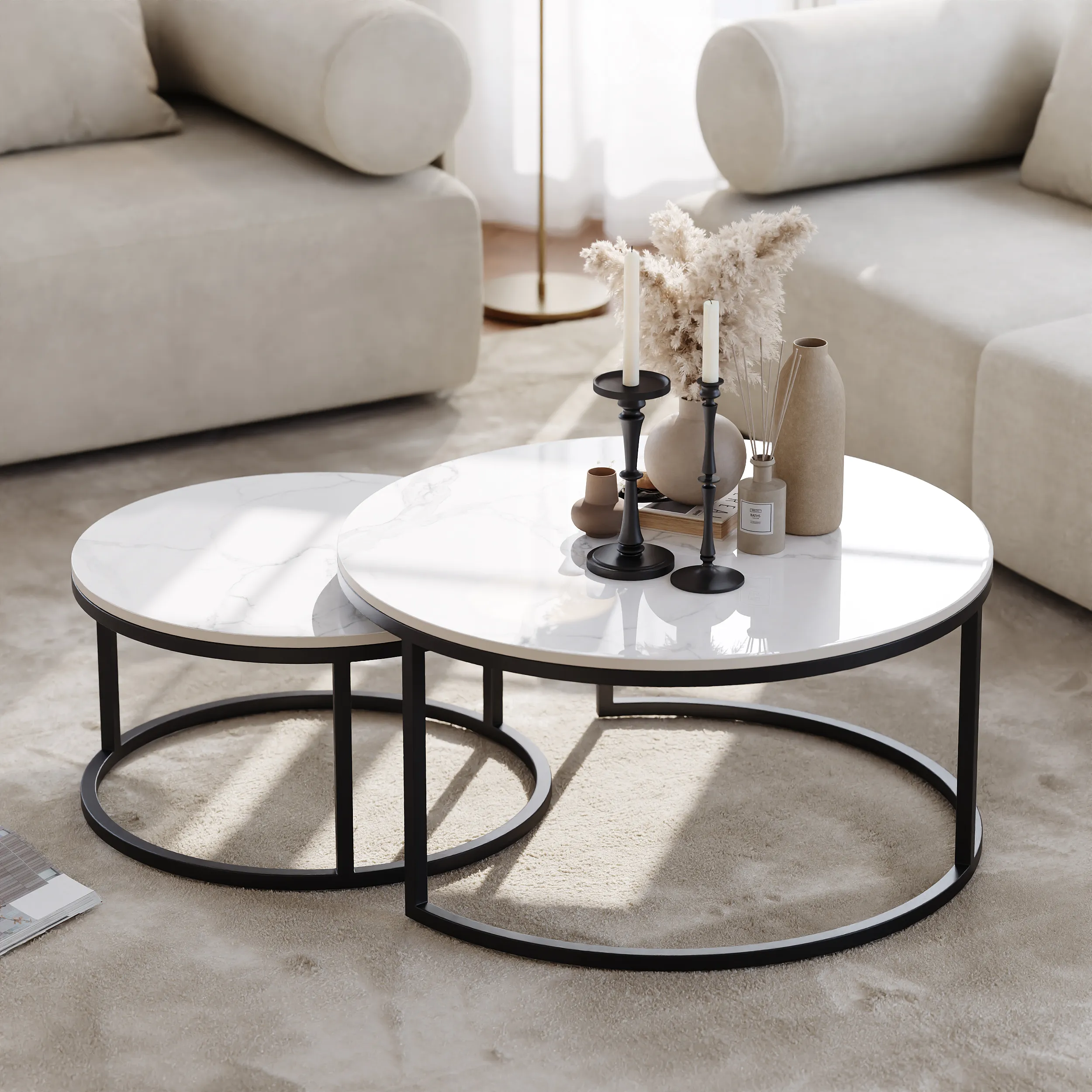Round Nesting Coffee Table Set - White, Sinterstone image
