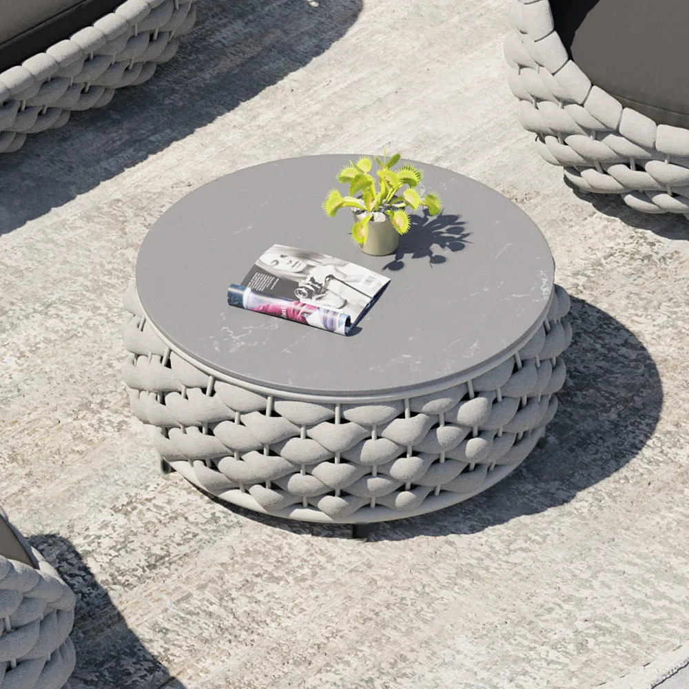 Round Outdoor Coffee Table - Gray, Sintered Stone