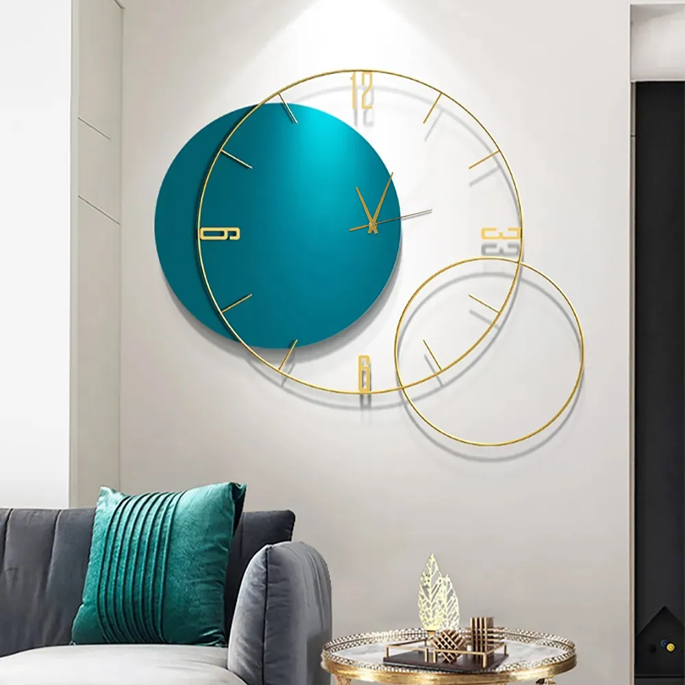 Round Oversized Wall Clock - Green, Metal & Wood