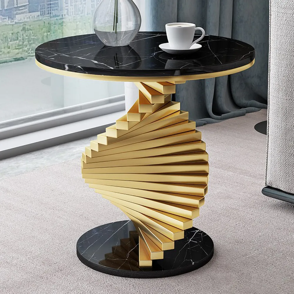 Round Side Table - Black, Faux Marble