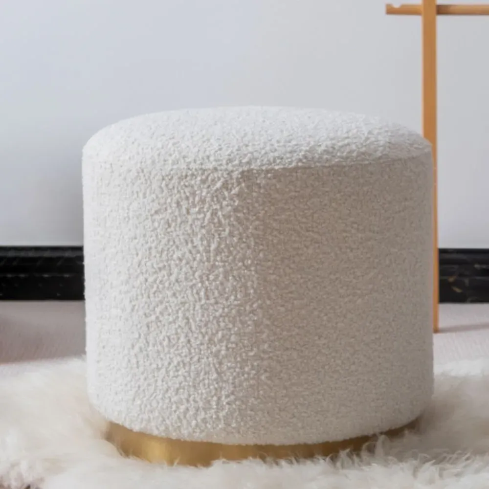 Round Vanity Stool - White, Lamb Wool image