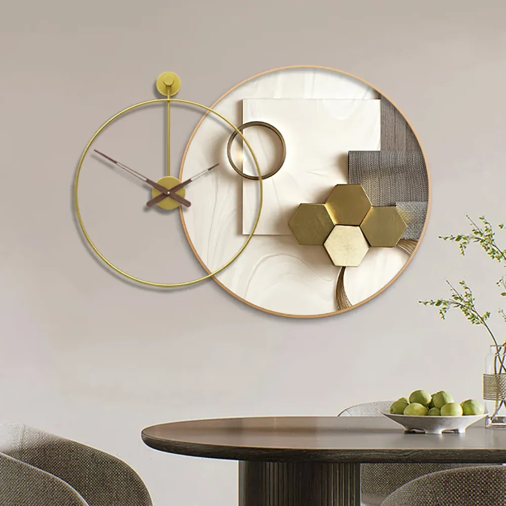 Round Wall Clock Canvas Art Print - Gold image