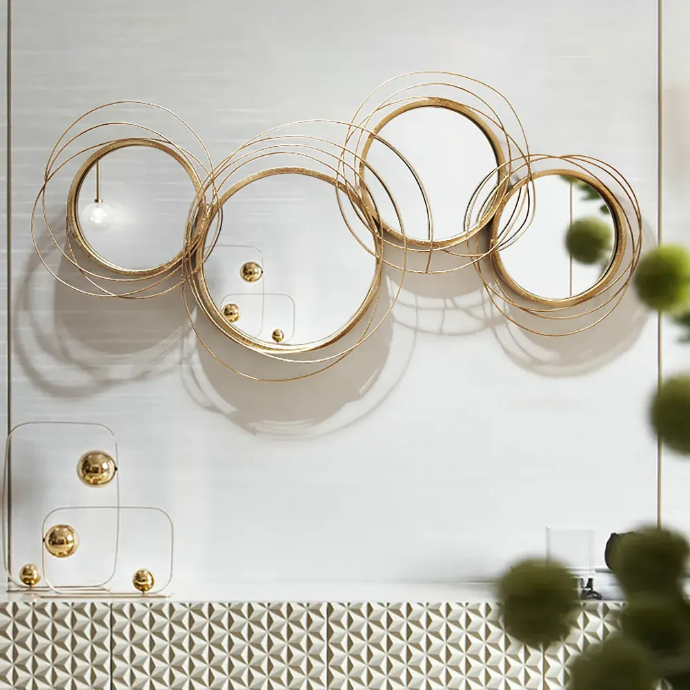 Round Wall Mirror Set with 3D Rings - Gold image