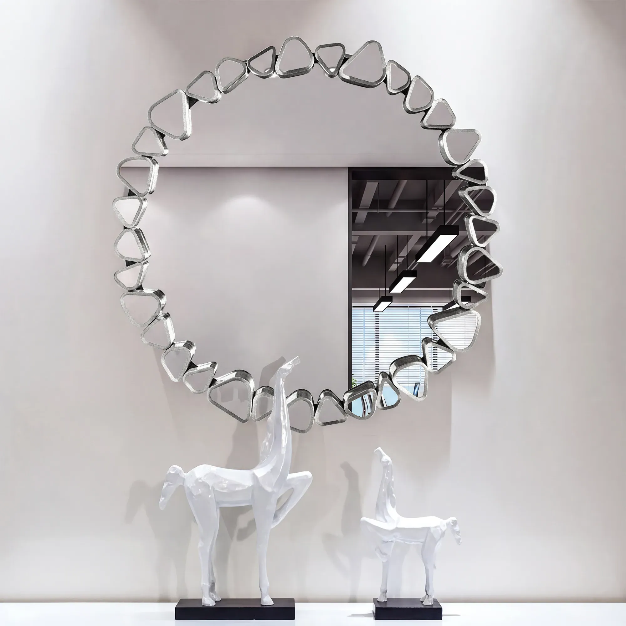 Round Wall Mirror - Silver, Resin