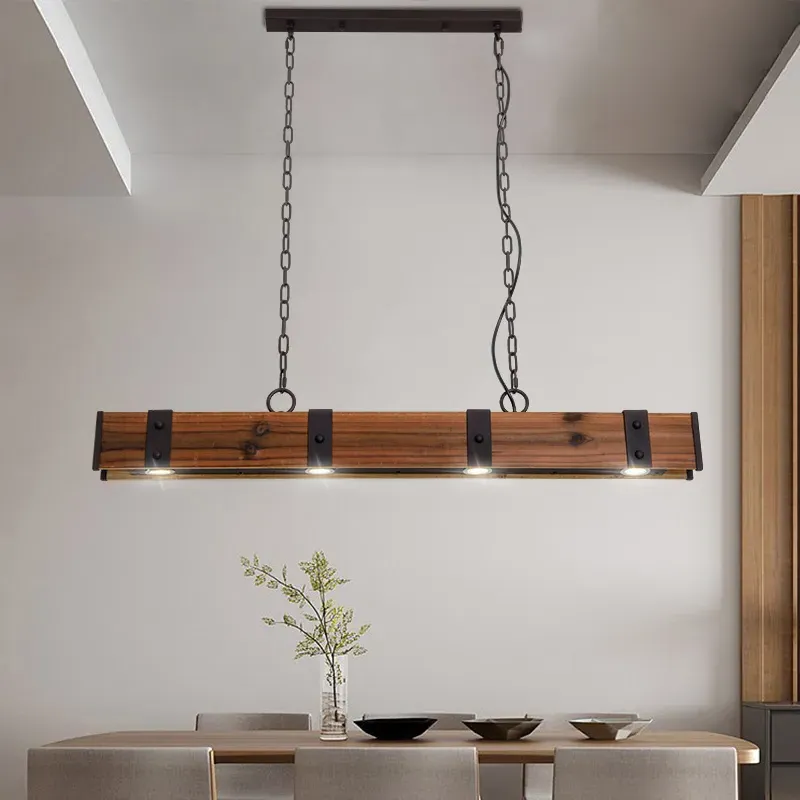 Rowen 4-Light Linear Island Pendant Light - Rust, Wood image