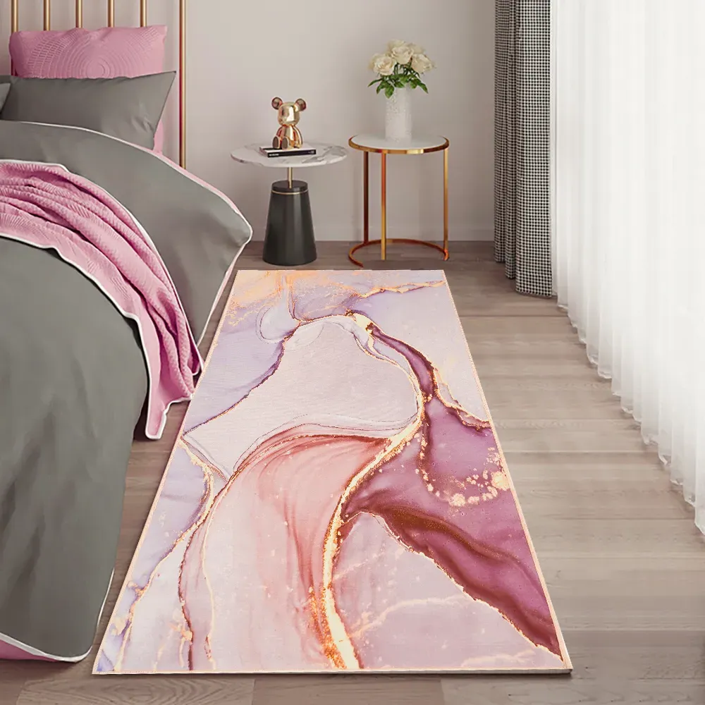 Runner Rug Abstract Pattern - Pink, Polyester