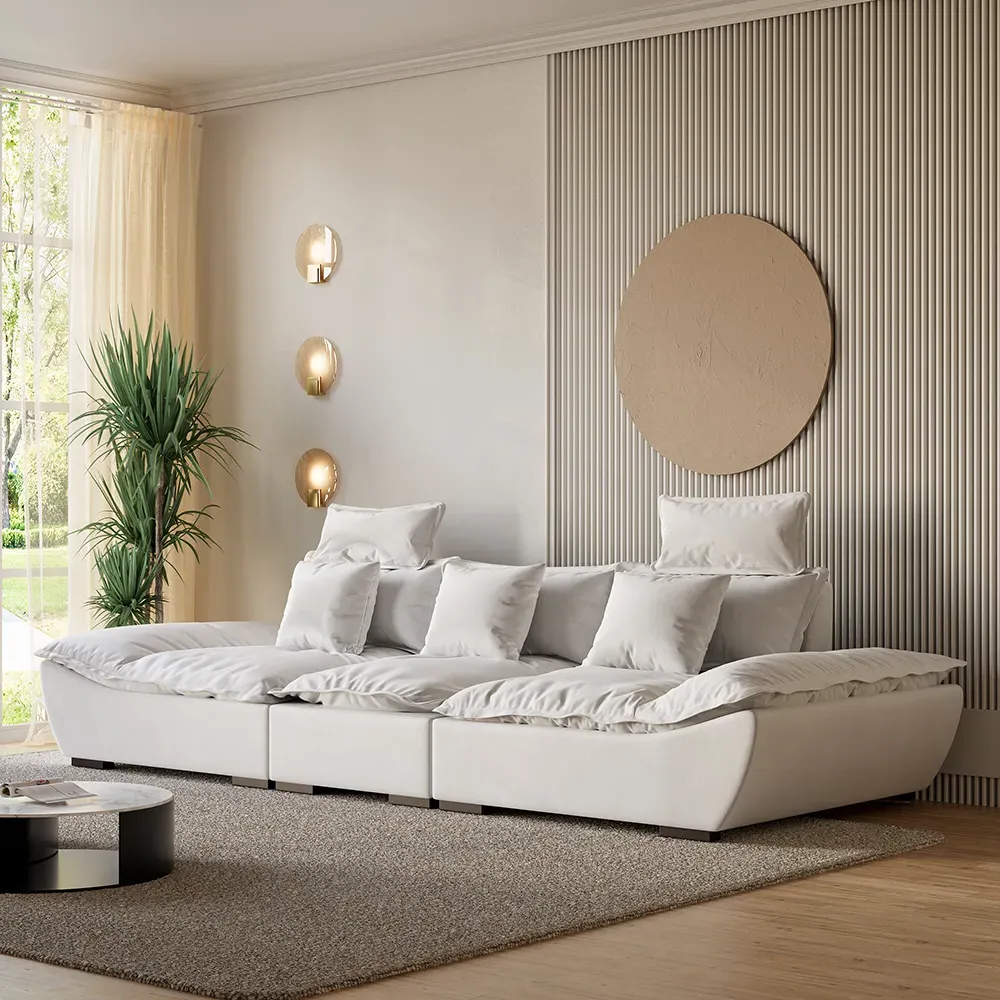 Sailboat 3-Seater Deep Sofa with Adjustable Backrest - White