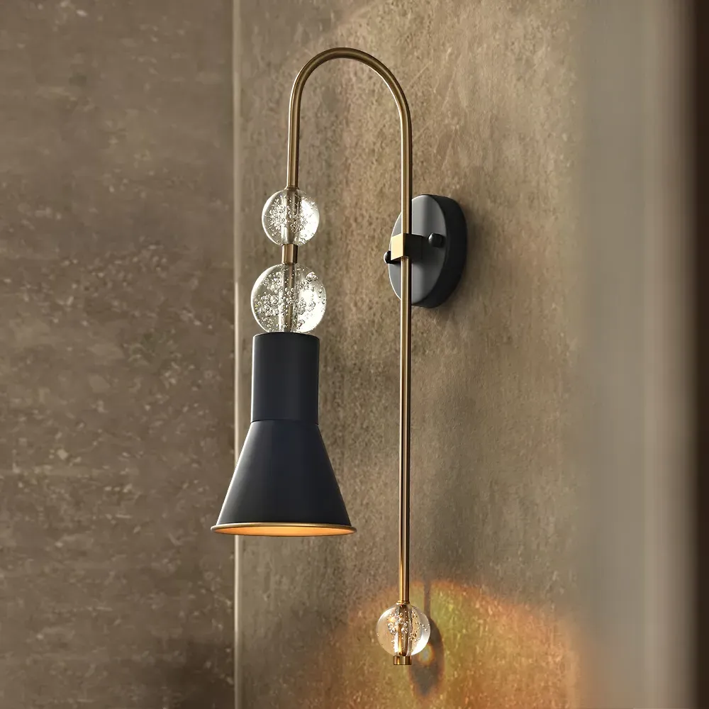 Saucer-Shaped 1-Light Wall Sconce - Black & Gold, Metal