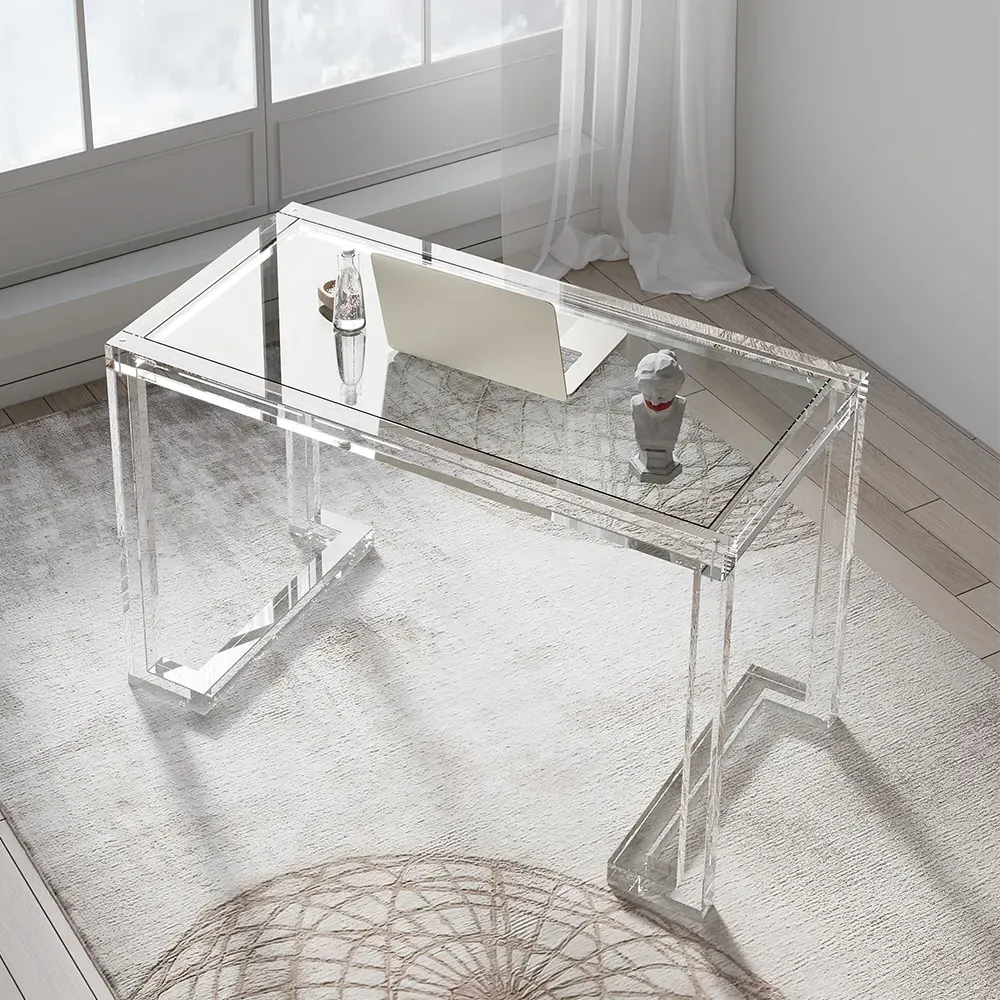 Savea Rectangular Writing Desk - Clear, Tempered Glass image