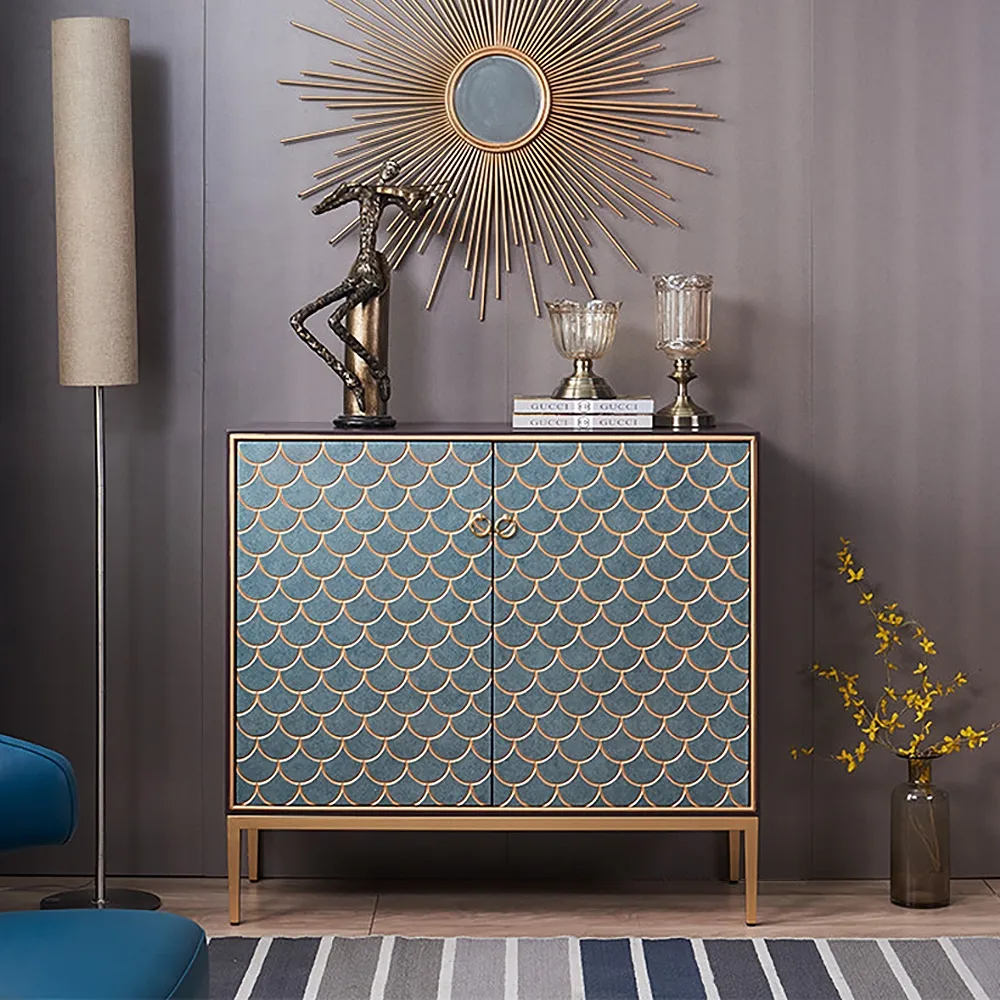 Scale Patterned Sideboard with Doors & Shelves - Gold, Metal image