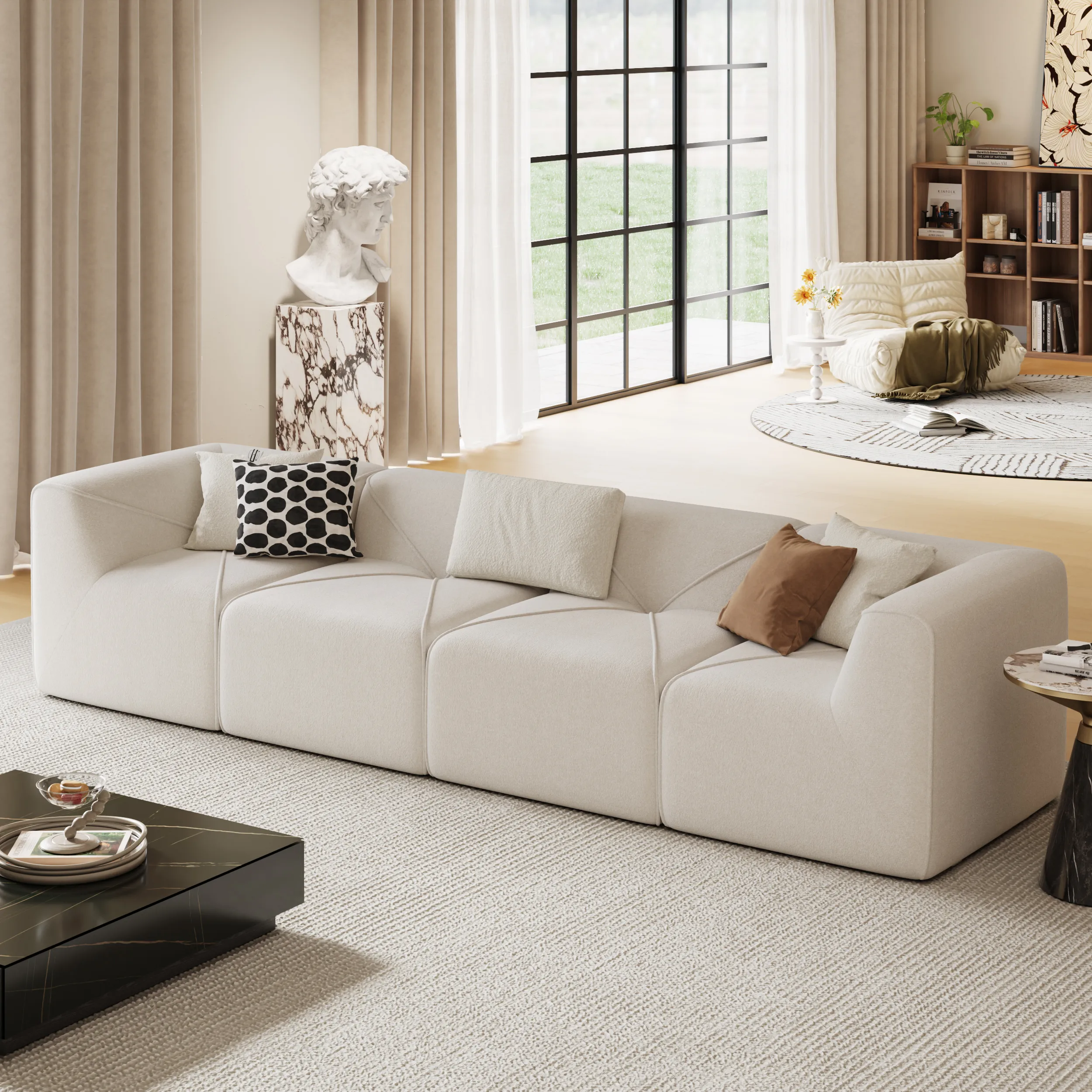 Sectional Sofa - White, Velvet