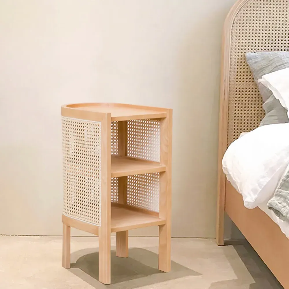 Semi-Circle Nightstand with Open Shelves - Natural, Rattan image