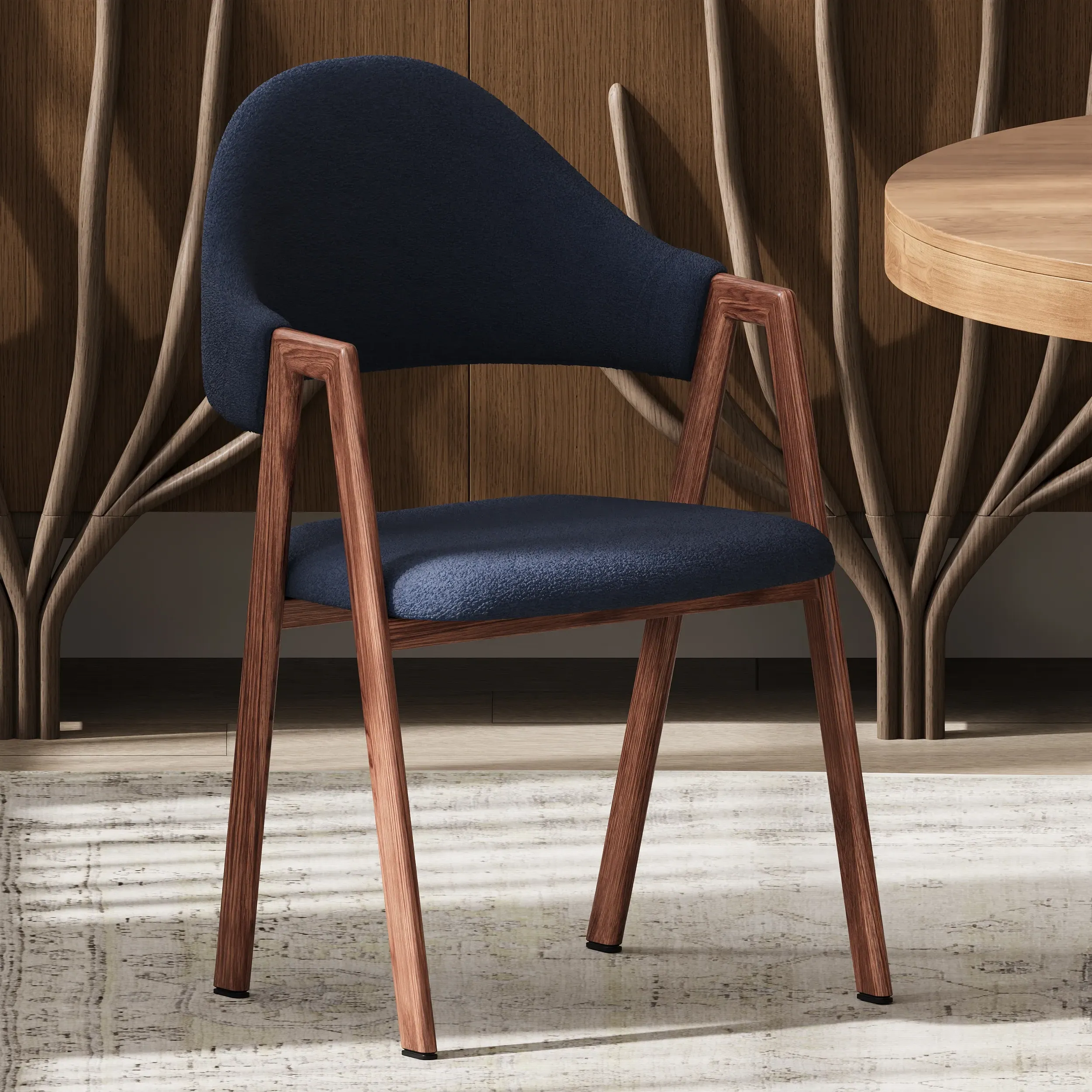 Set of 2 Boucle Dining Chairs Curved Back - Brown