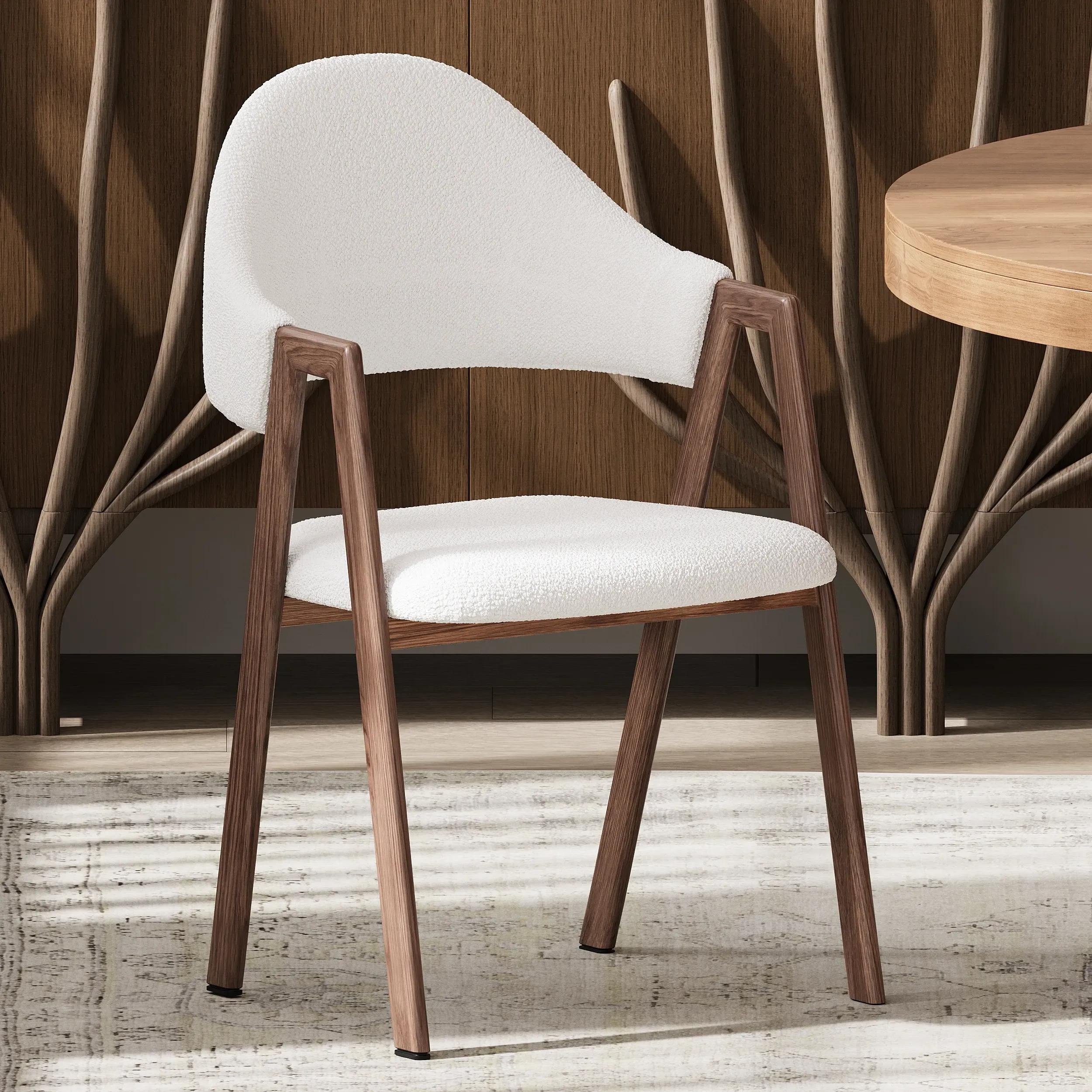 Set of 2 Boucle Dining Chairs Curved Back - Brown