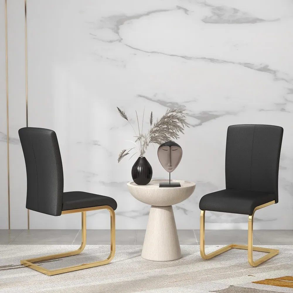 Set of 2 Dining Chairs - Black, PU Leather