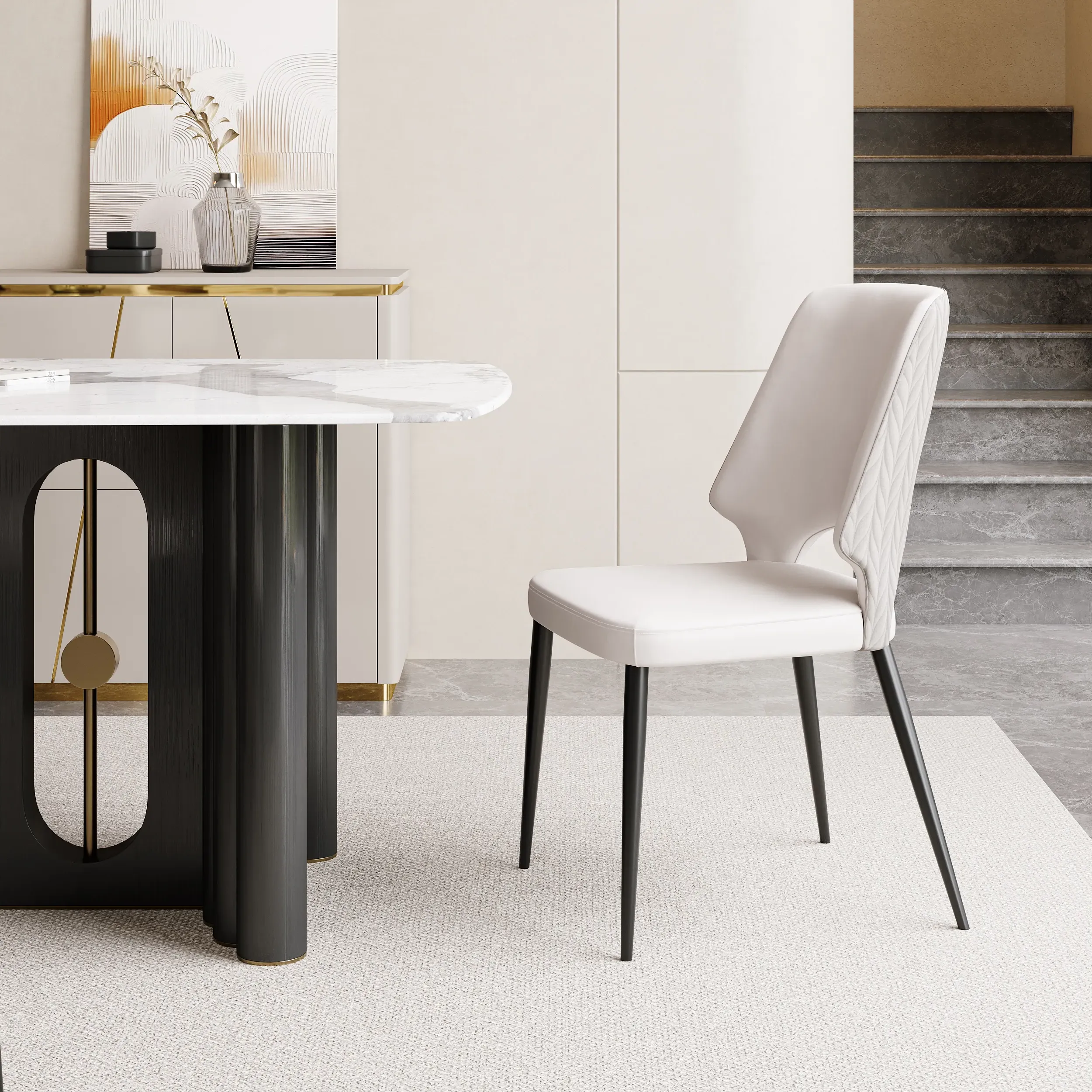 Set of 2 Dining Chairs - Off White & Gray, Performance Leather image