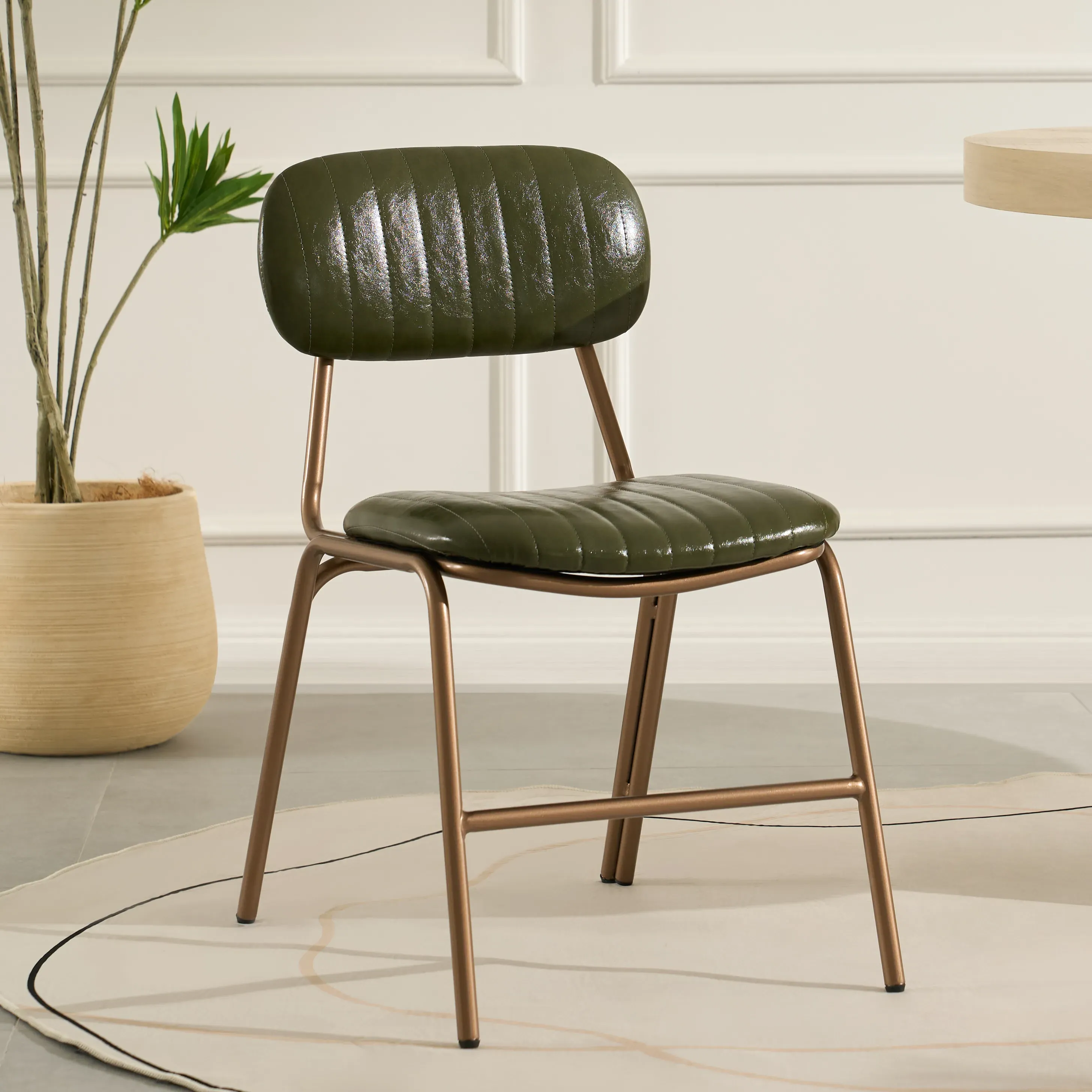 Set of 2 Dining Chairs with Metal Frame - Green, Faux Leather