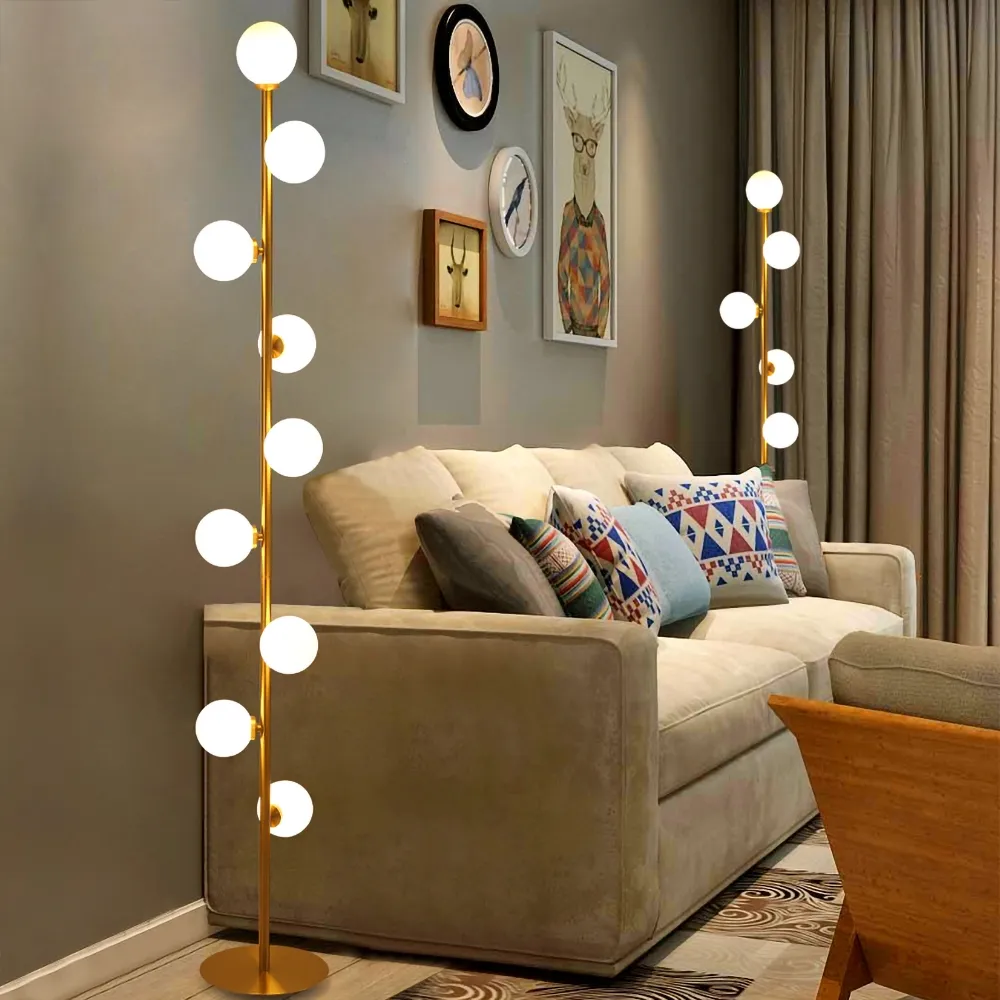 Set of 2 LED 9-Light Tree Floor Lamp - Gold, White Glass