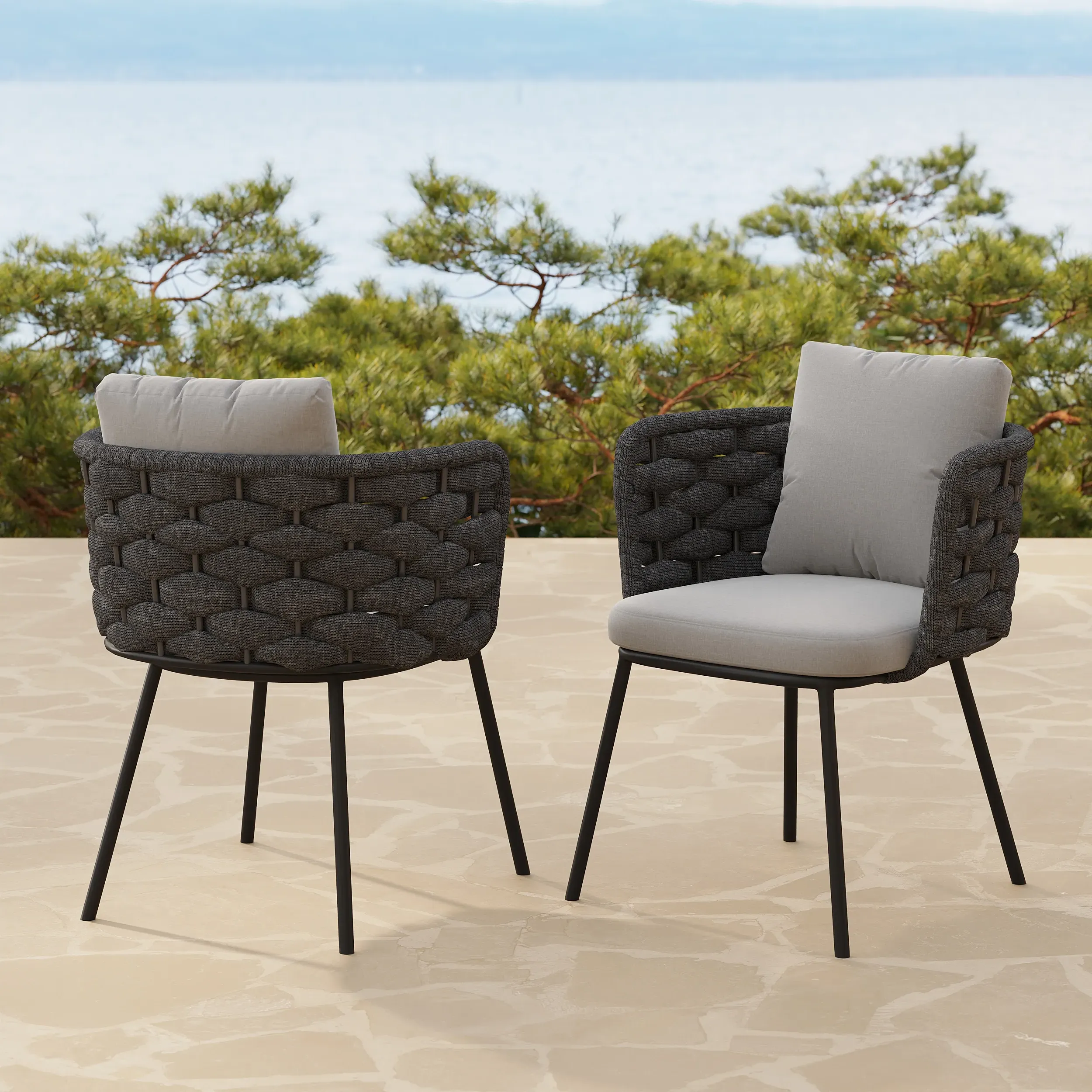 Set of 2 Outdoor Dining Chairs with Armrests - Dark Gray, Rattan image