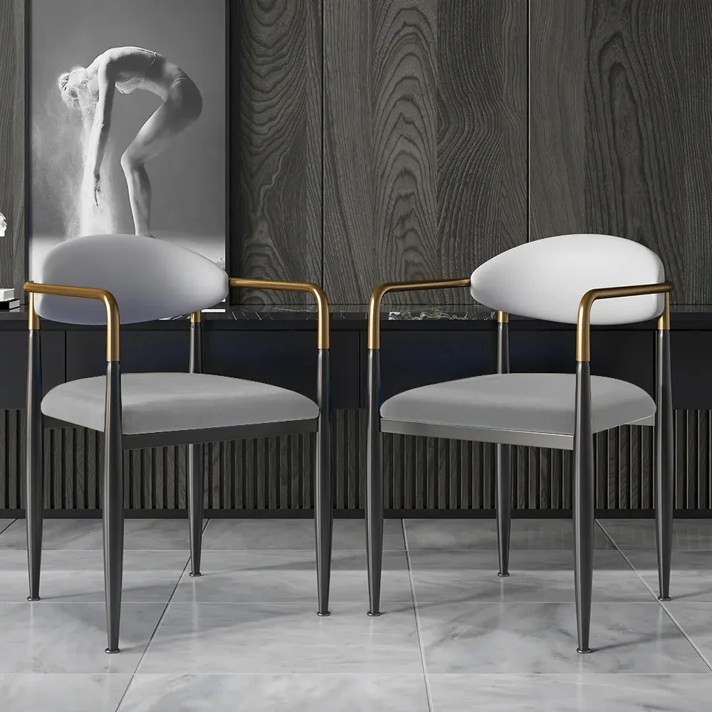 Set of 2 Upholstered Dining Chairs with Arms - White & Gray image