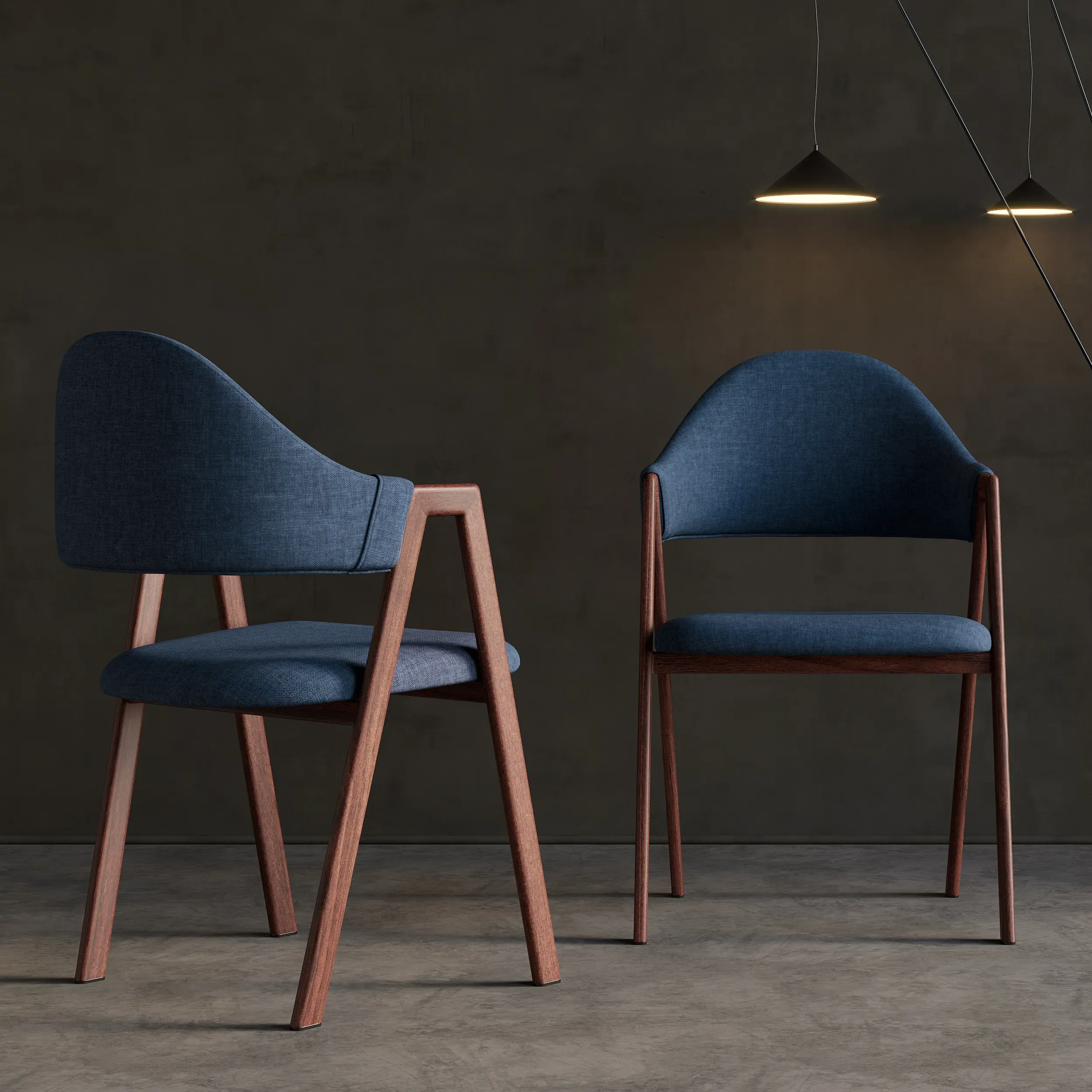 Set of 2 Upholstered Dining Chairs with Curved Back - Blue, Linen image