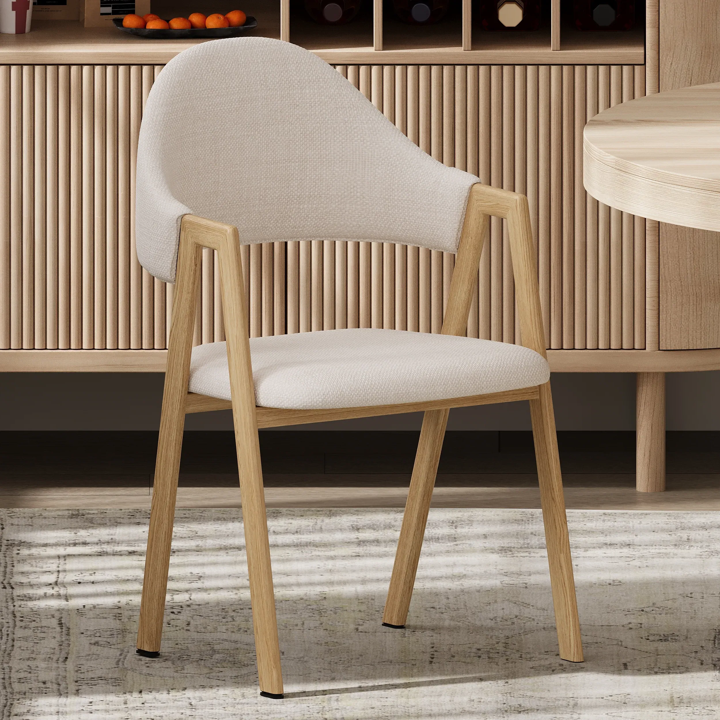 Set of 2 Upholstered Dining Chairs with Curved Back - Linen