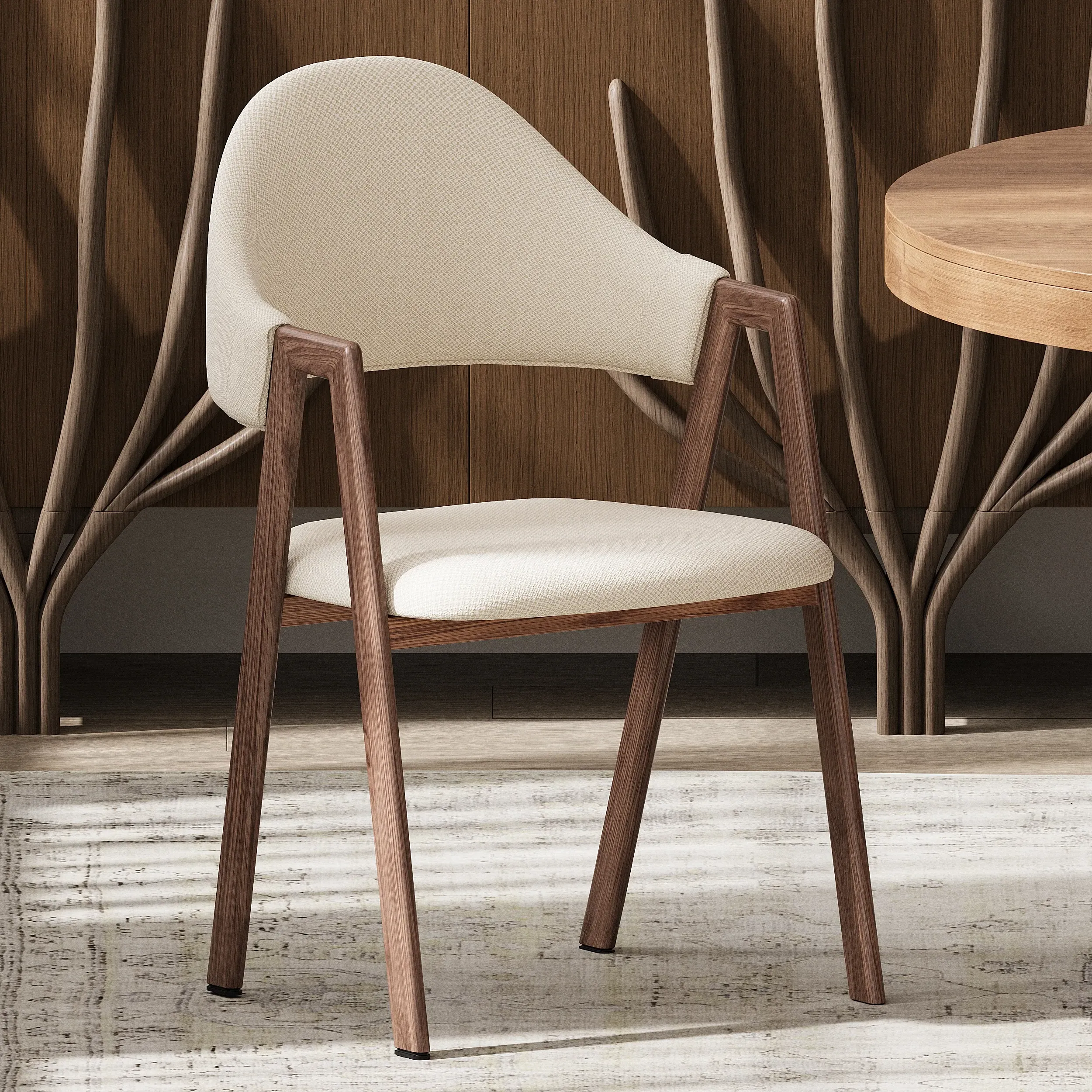 Set of 2 Upholstered Dining Chairs with Curved Back - White, Linen