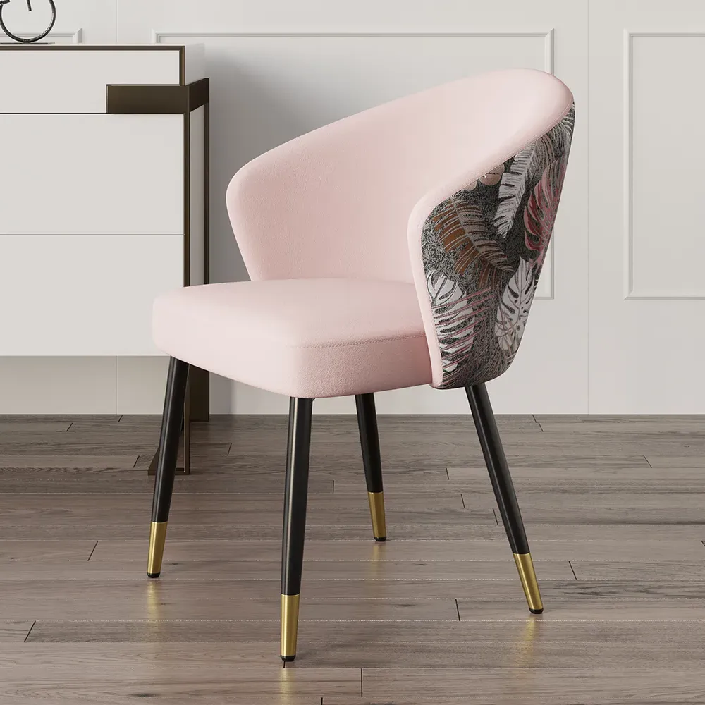 Set of 4 Velvet Dining Chairs with Arms - Pink