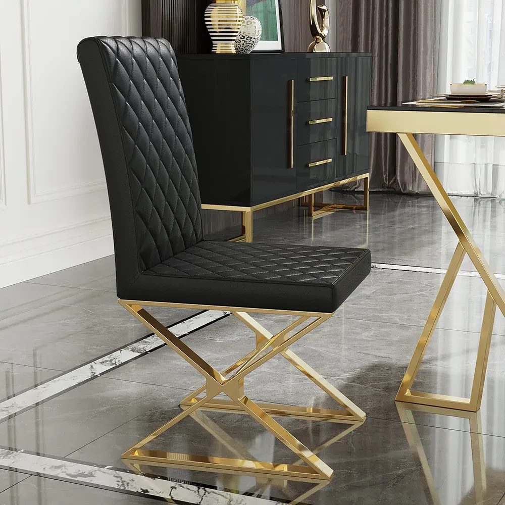 Set of 6 Dining Chairs - Black, PU Leather