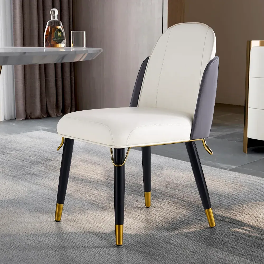 Set of 6 Dining Chairs - Warm White, PU Leather