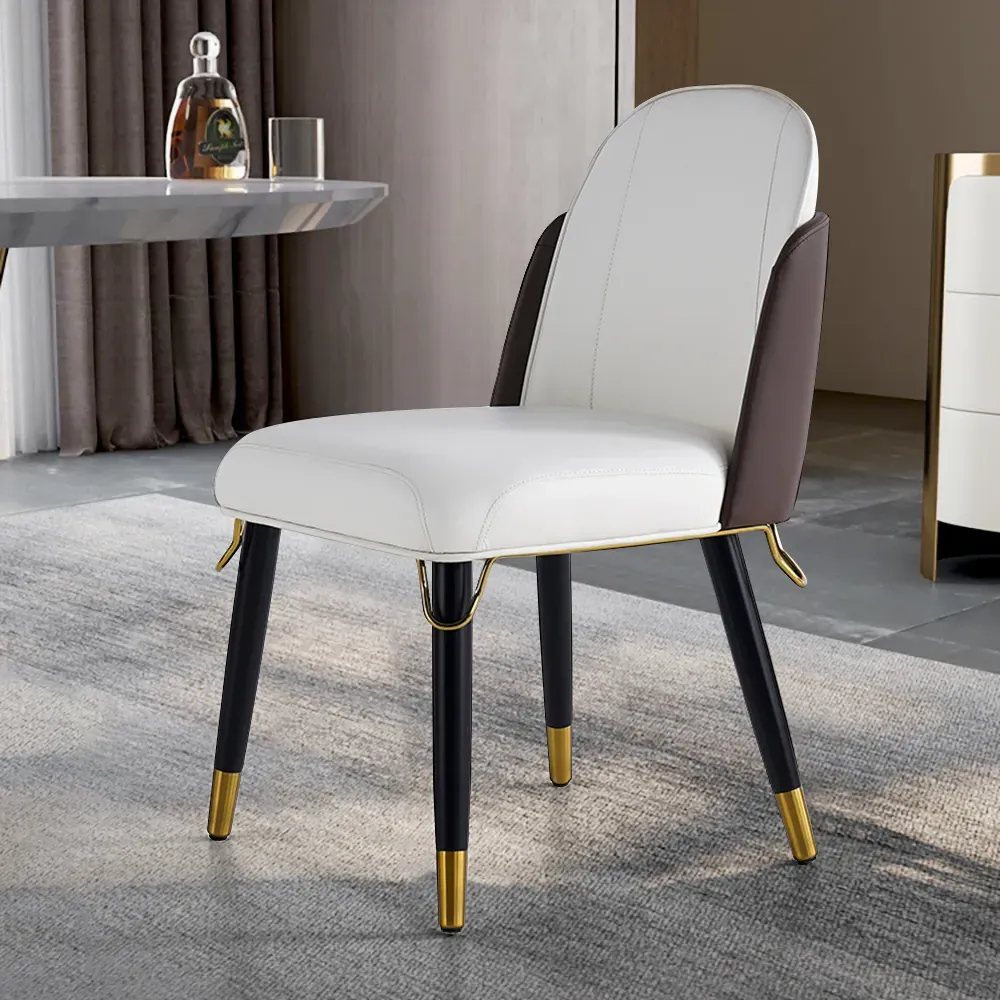 Set of 6 Dining Chairs - Warm White, PU Leather