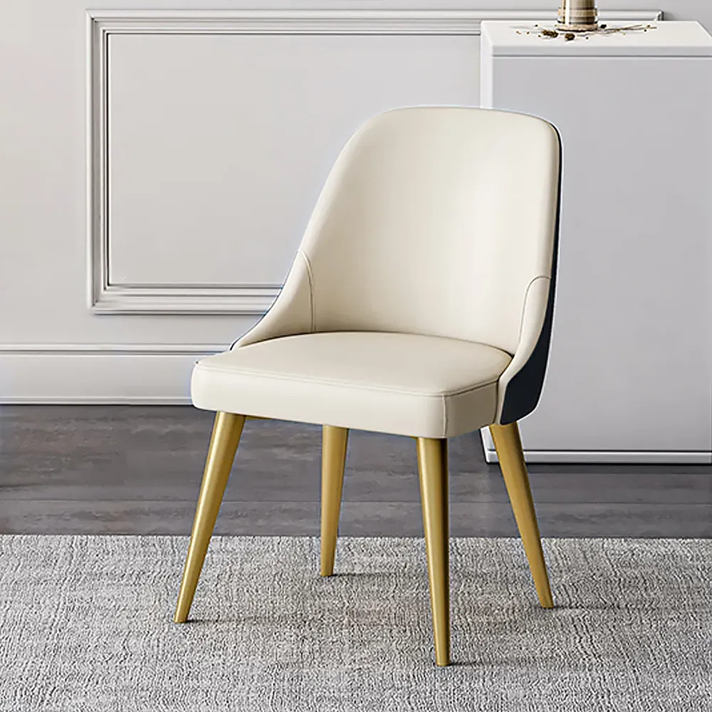 Set of 6 Dining Chairs with Gold Legs - Off-White, PU Leather image