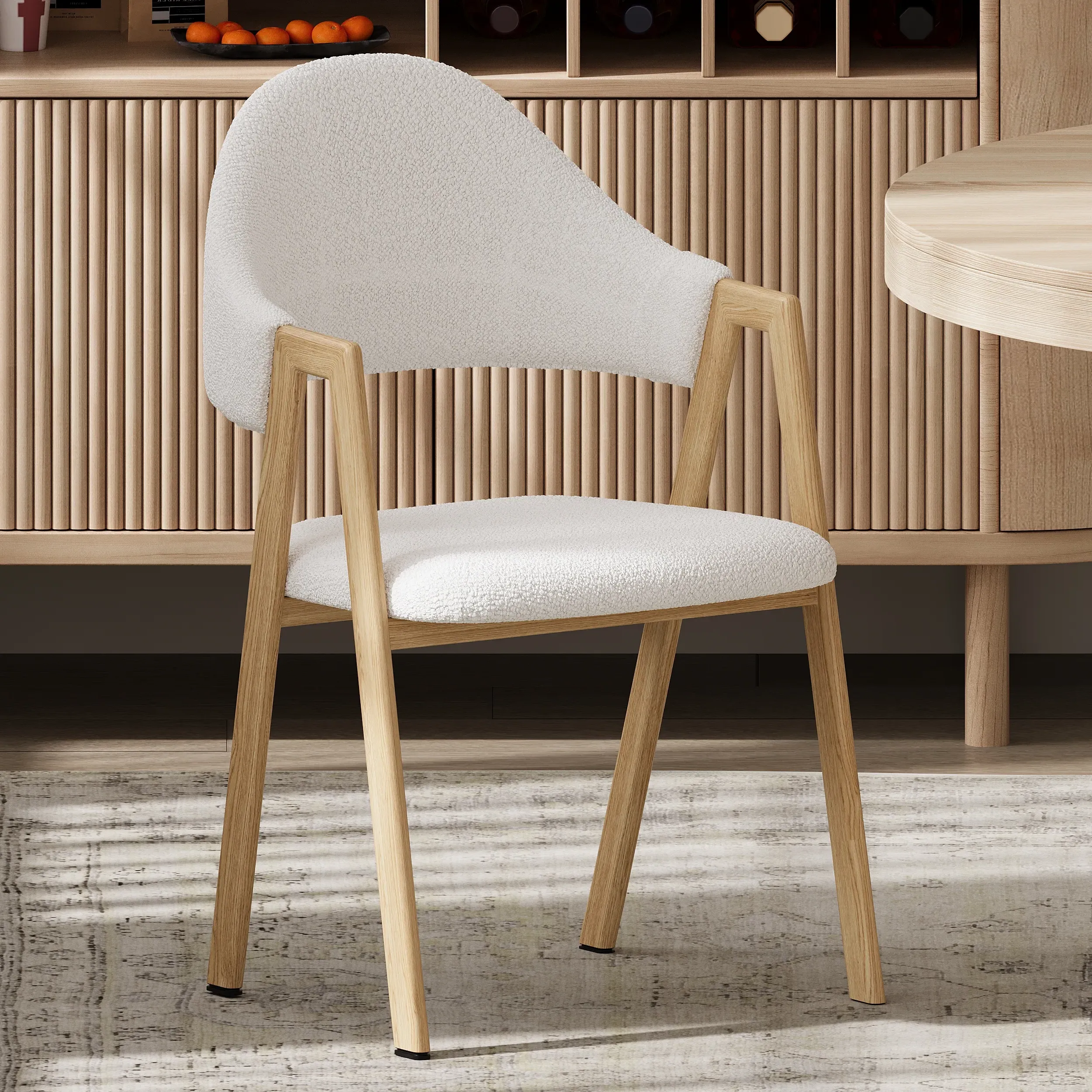 Set of 8 Boucle Dining Chairs with Curved Back - Boucle