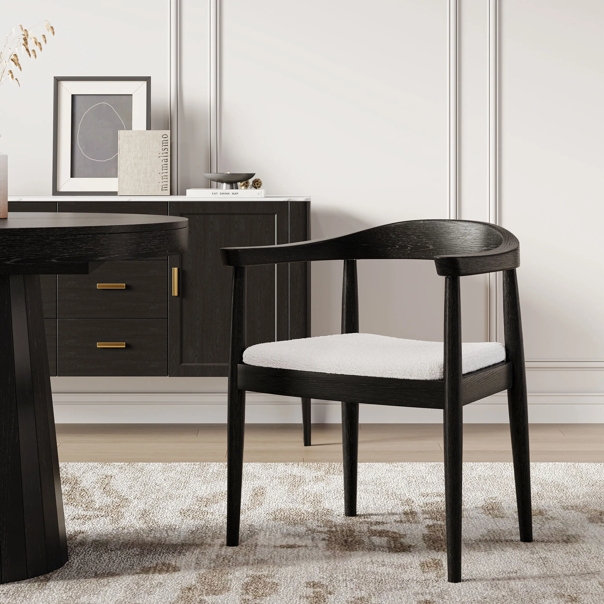 Set of 8 Curved Back Dining Chairs with Armrests - Black