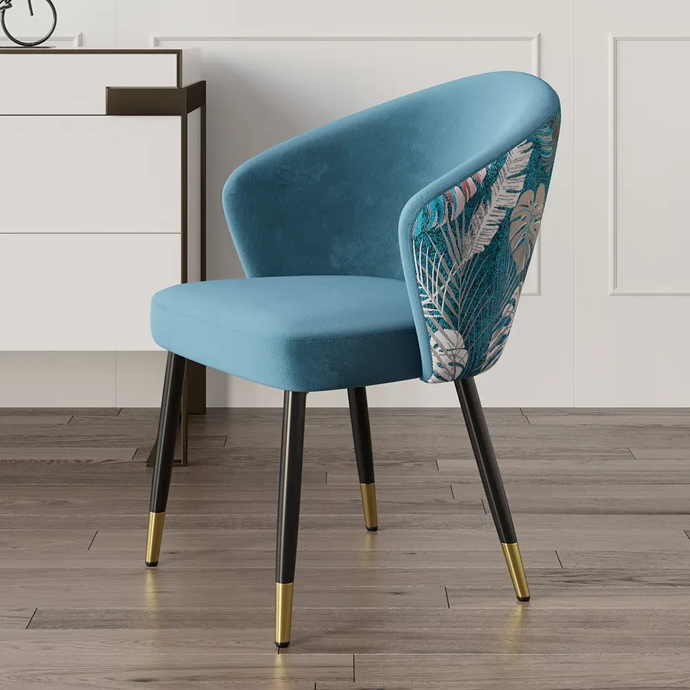 Set of 8 Velvet Dining Chairs with Arms - Blue image