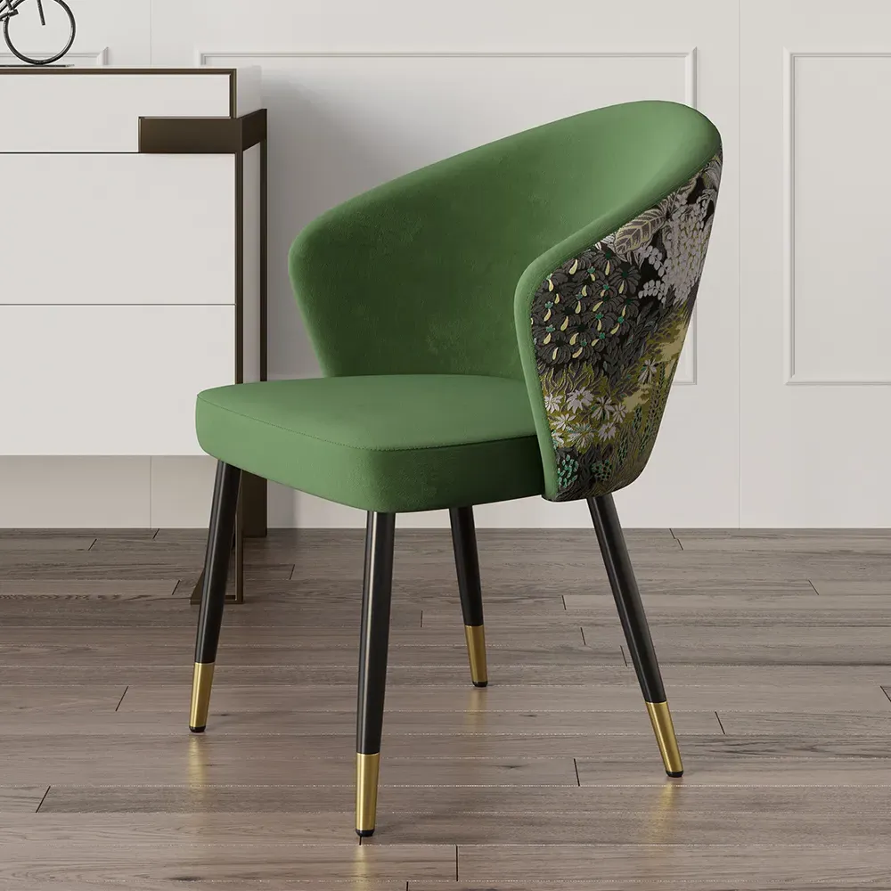 Set of 8 Velvet Dining Chairs with Arms - Green