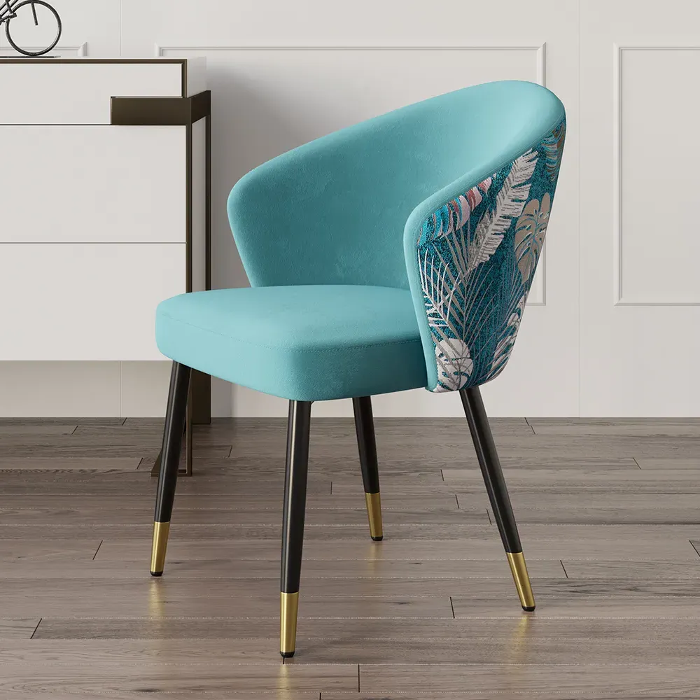 Set of 8 Velvet Dining Chairs with Arms - Greenish Blue