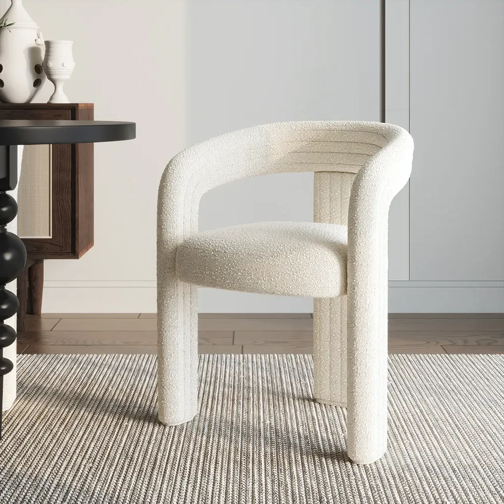 Sherpa C-Shaped Dining Chair Set of 4 - Gray, Boucle