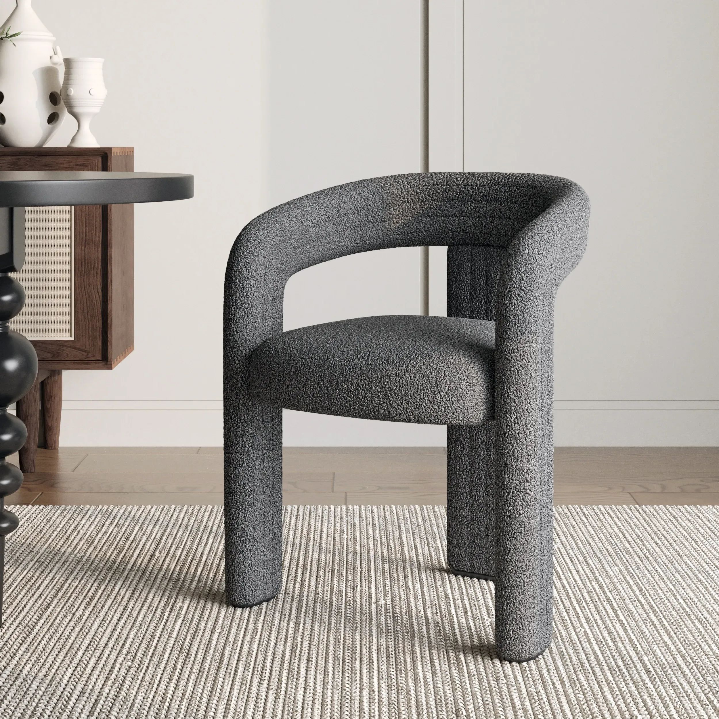 Sherpa C-Shaped Dining Chair Set of 6 - Gray, Boucle