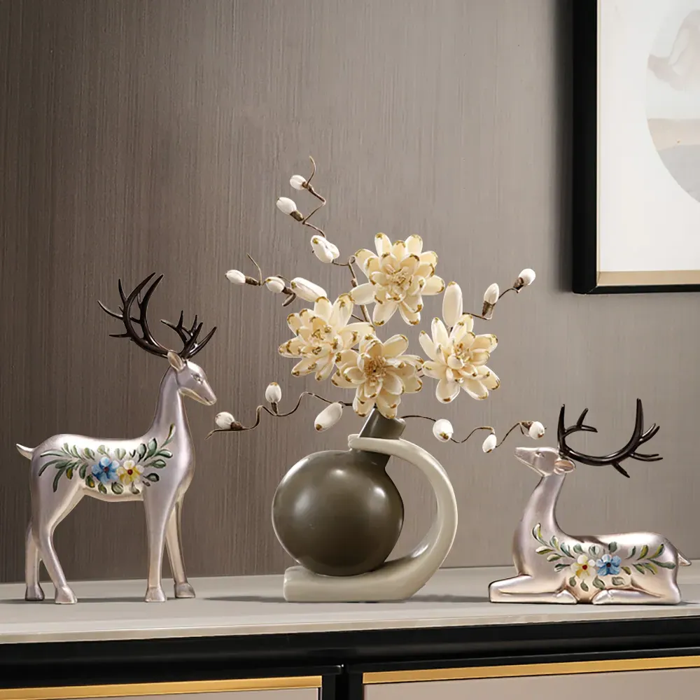 Silver Deer Artificial Flower Set with Vase - Gold