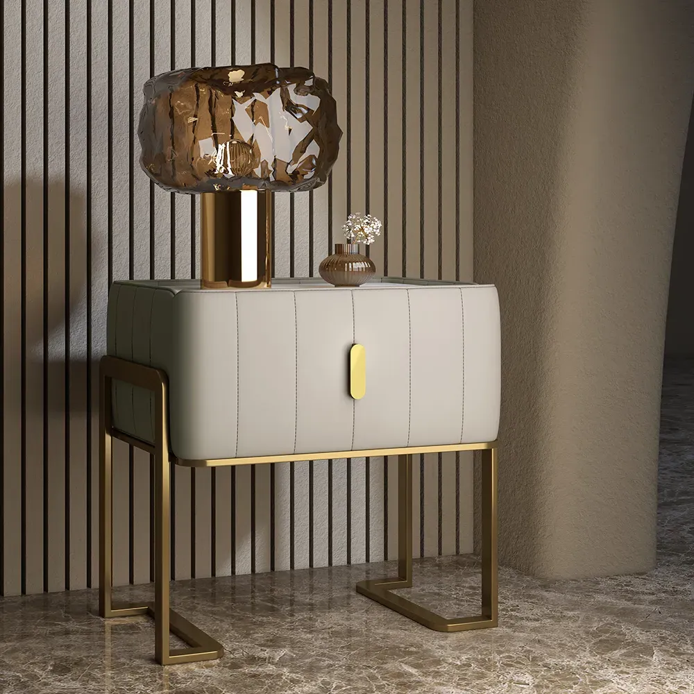 Single Drawer Nightstand - Champagne, Sintered Stone image