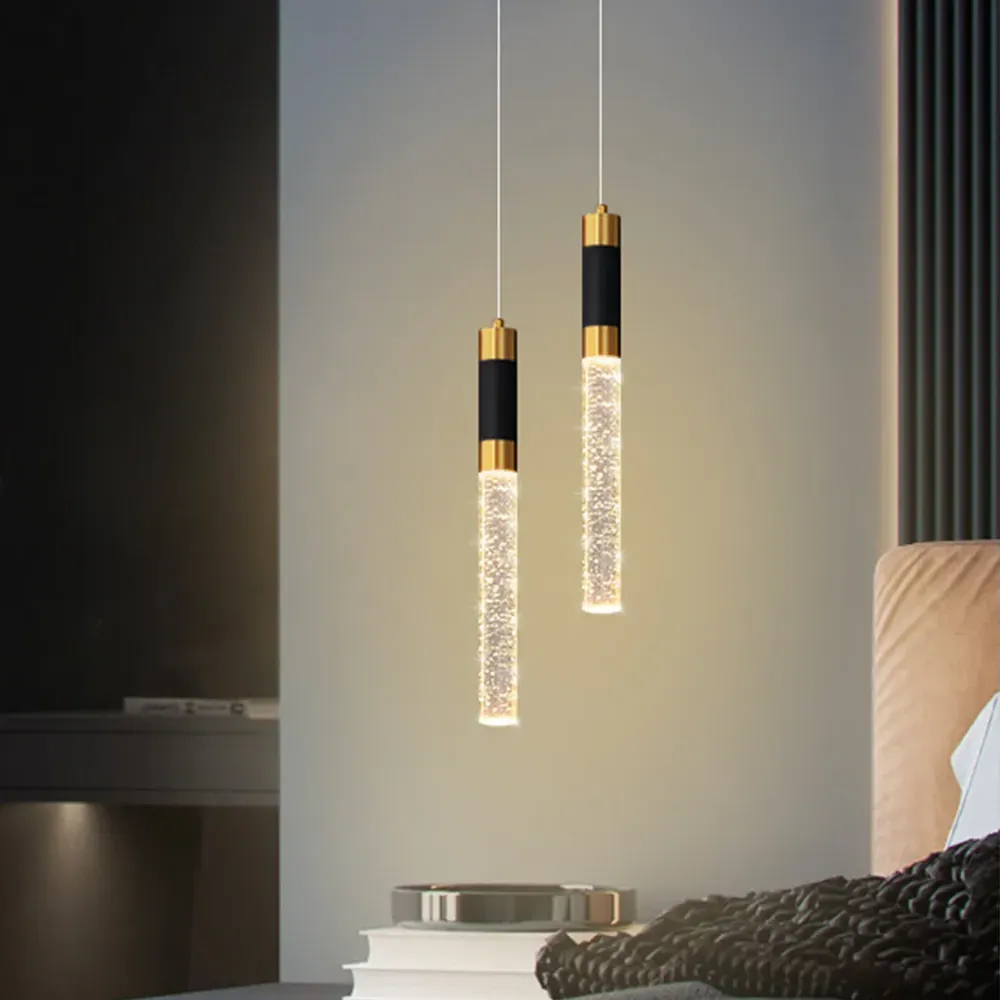 Single Mini Cylinder LED Island Pendant Light - Black, Gold image