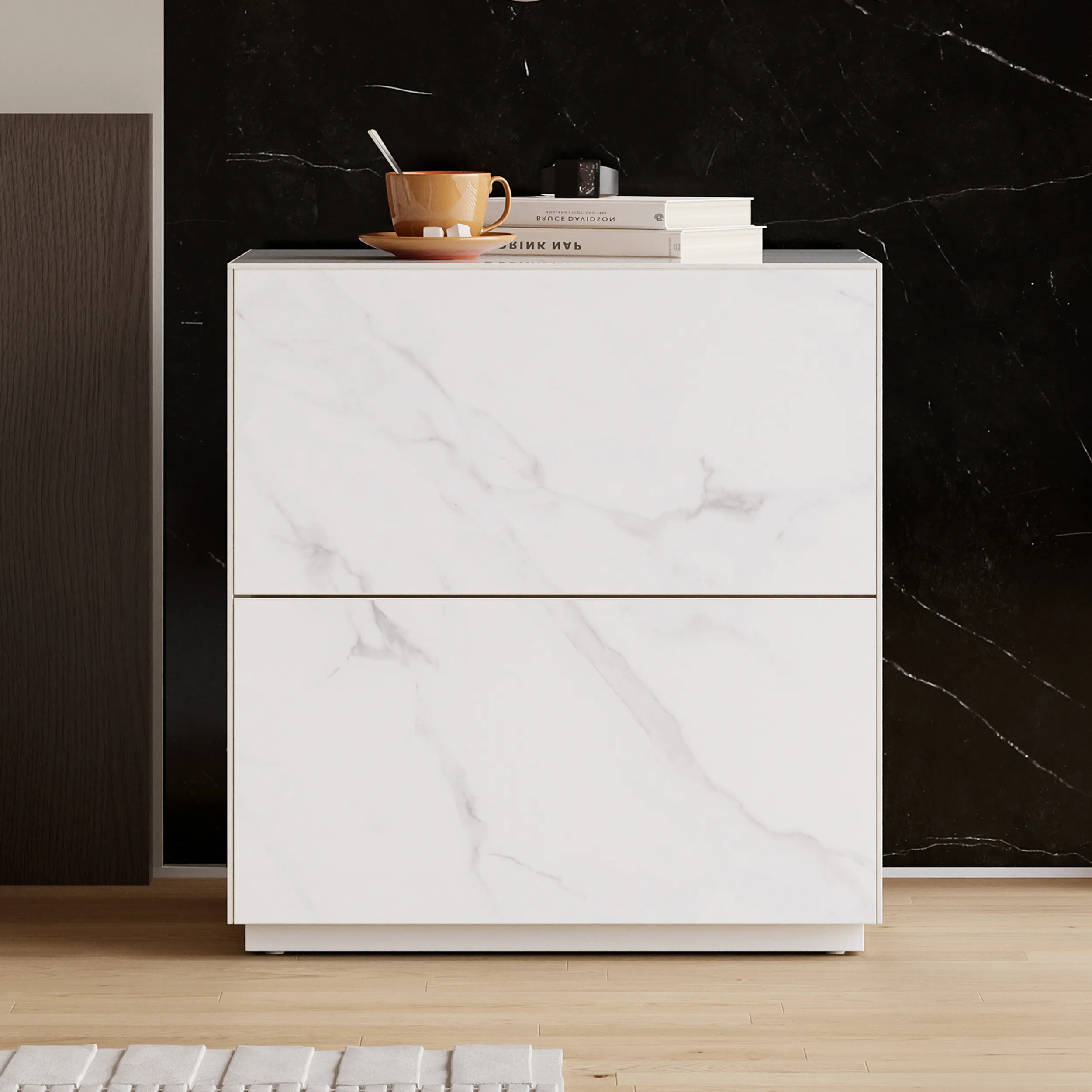 Sintered Stone Nightstand 1 Drawer Set of 2