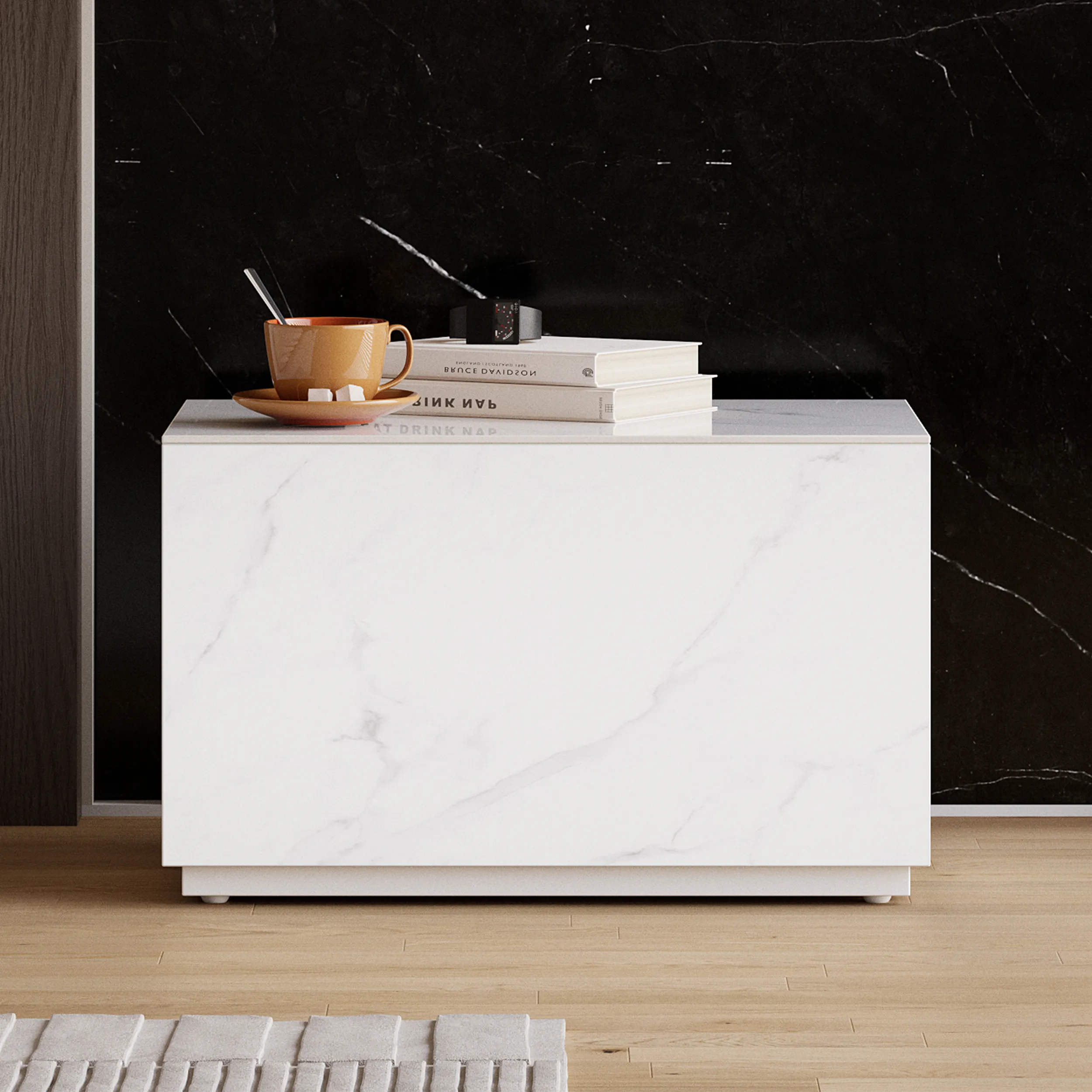 Sintered Stone Nightstand 1 Drawer - White