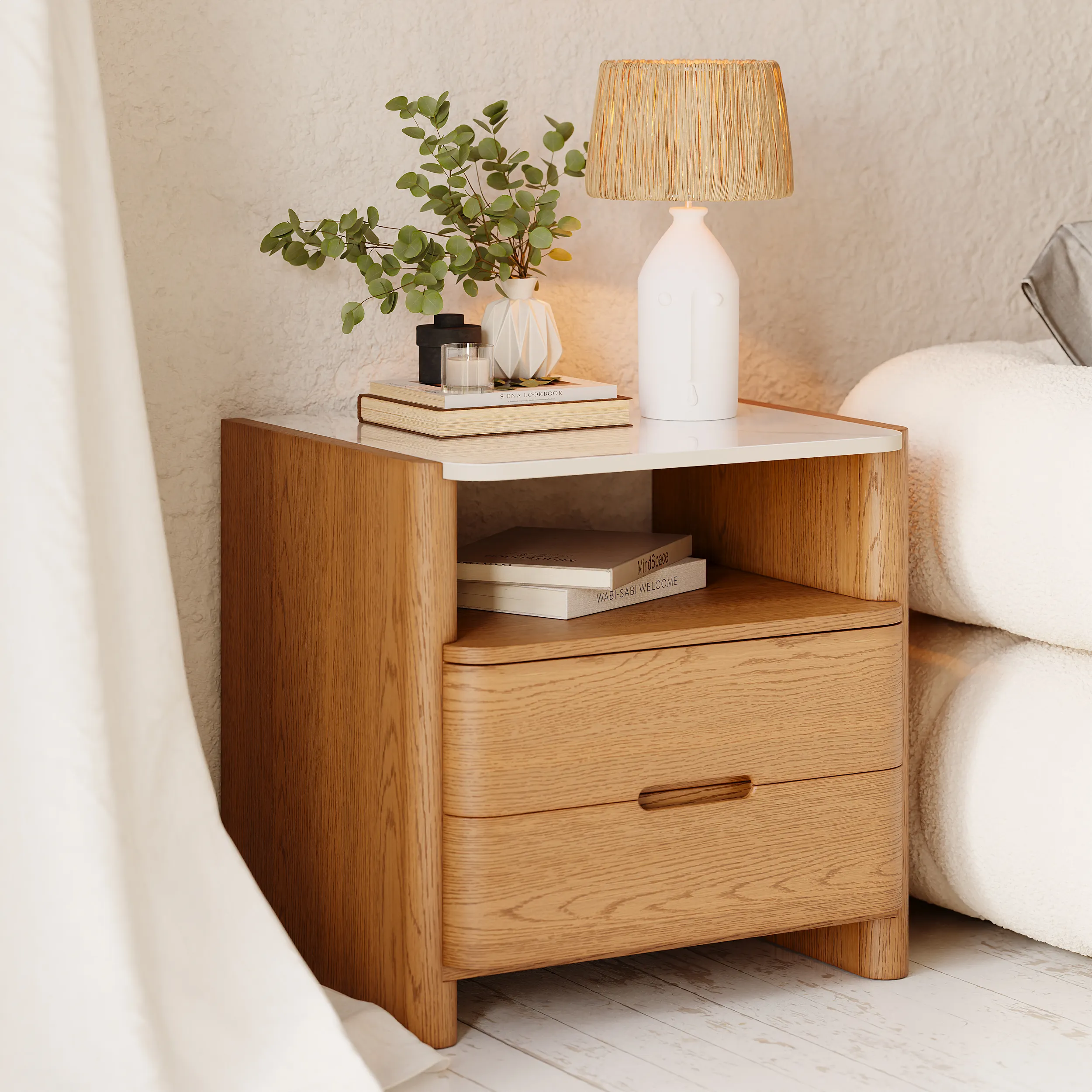 Sintered Stone Top Nightstand with Drawers - Plywood image