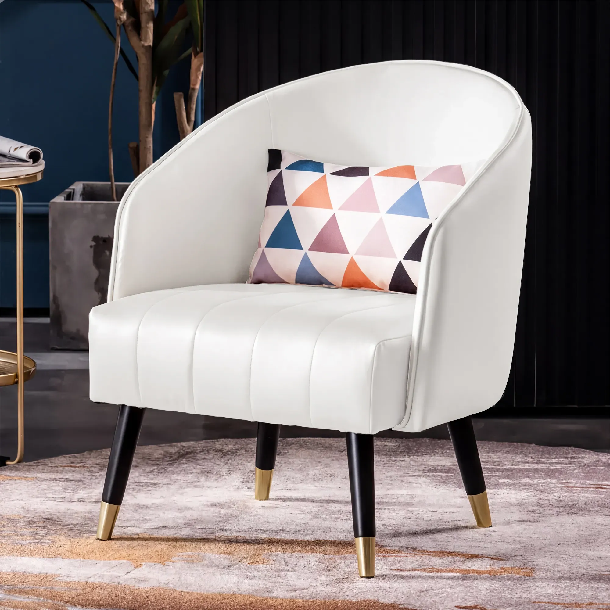 Slipper Accent Chair - White, Faux Leather image